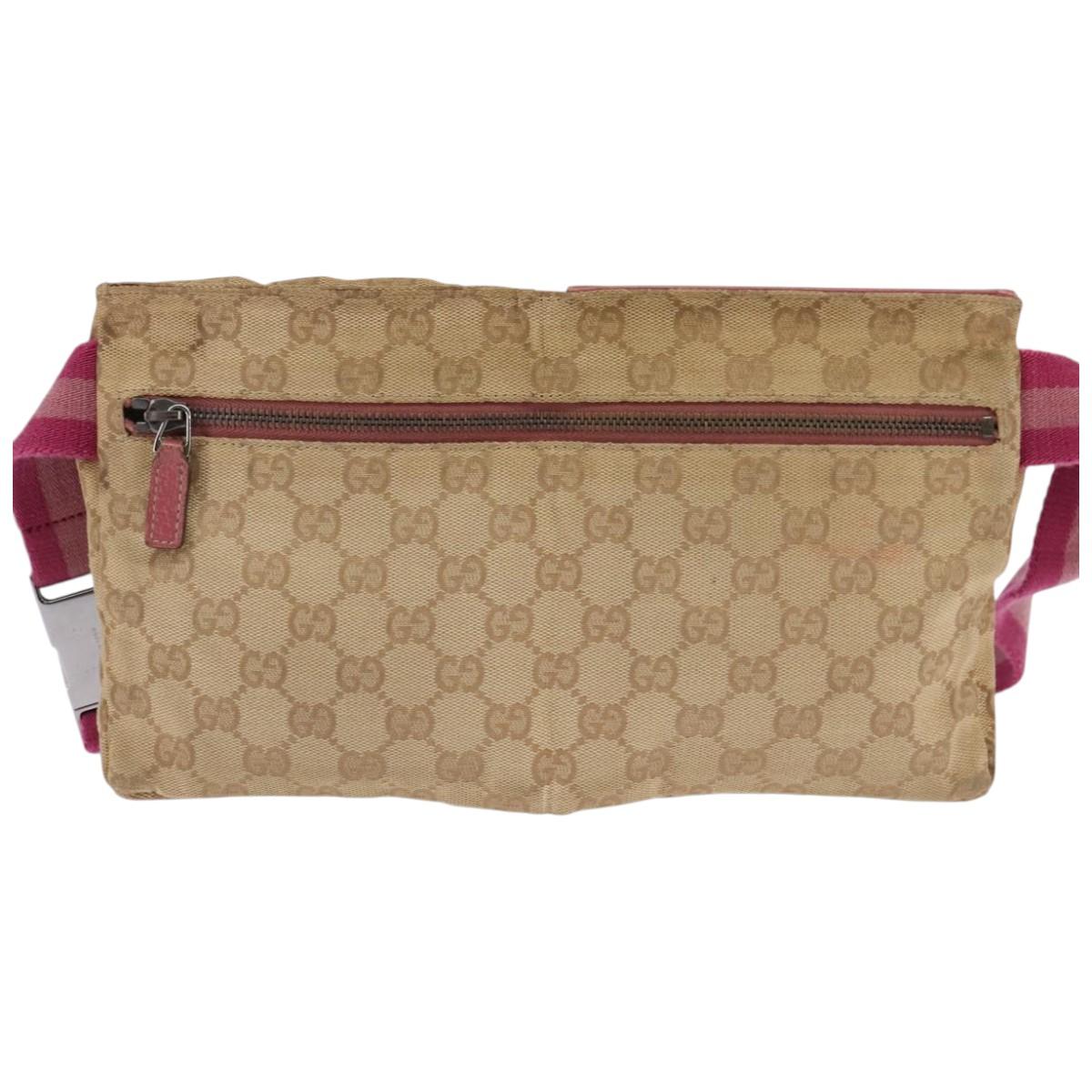 GUCCI GG Canvas Sherry Line Waist Bag Beige Pink Silver 28566 Auth 144532