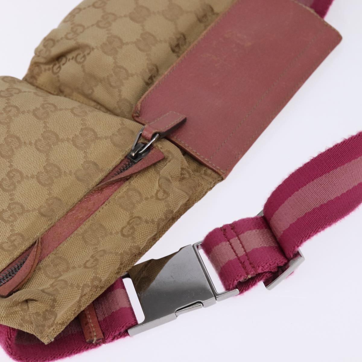 GUCCI GG Canvas Sherry Line Waist Bag Beige Pink Silver 28566 Auth 144532