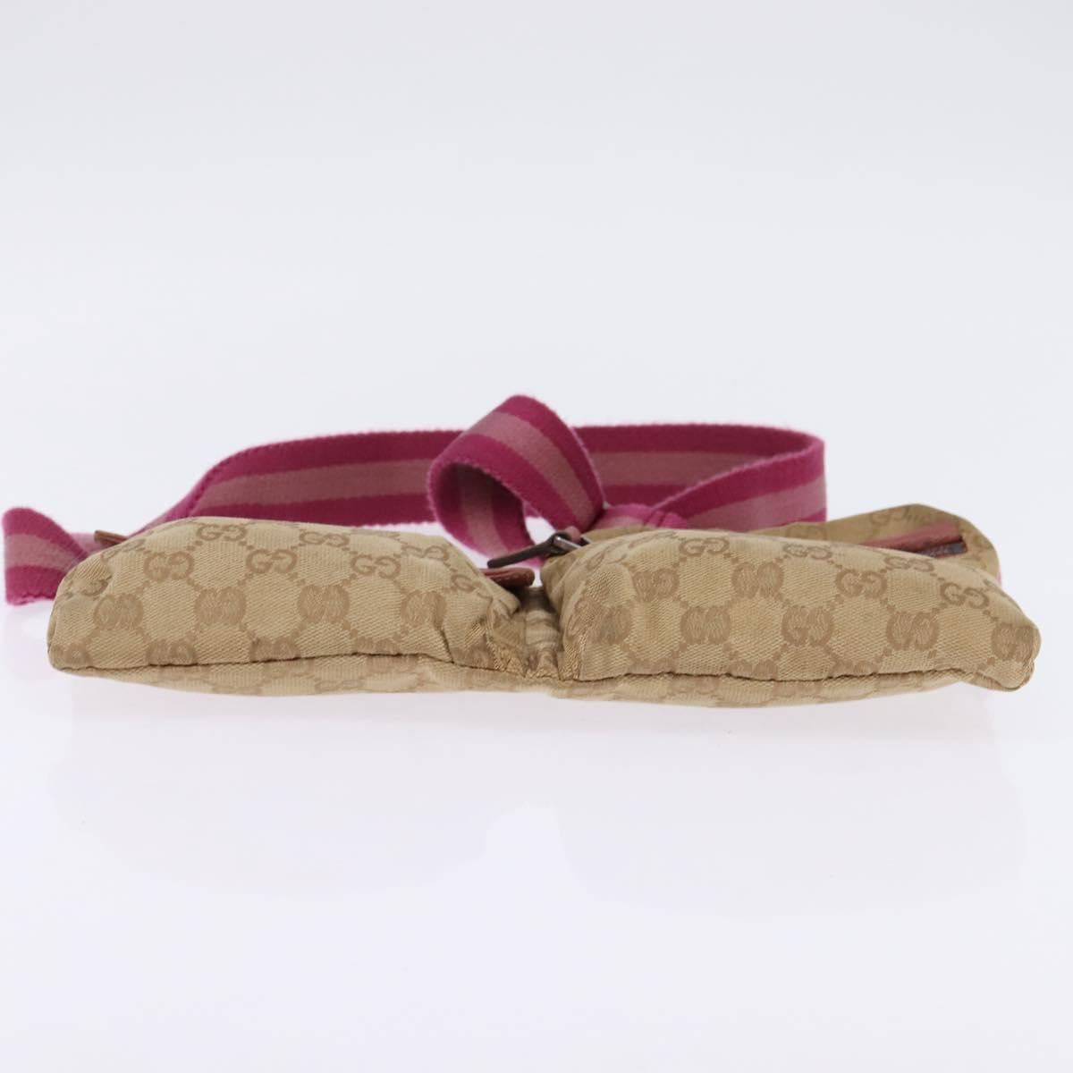 GUCCI GG Canvas Sherry Line Waist Bag Beige Pink Silver 28566 Auth 144532