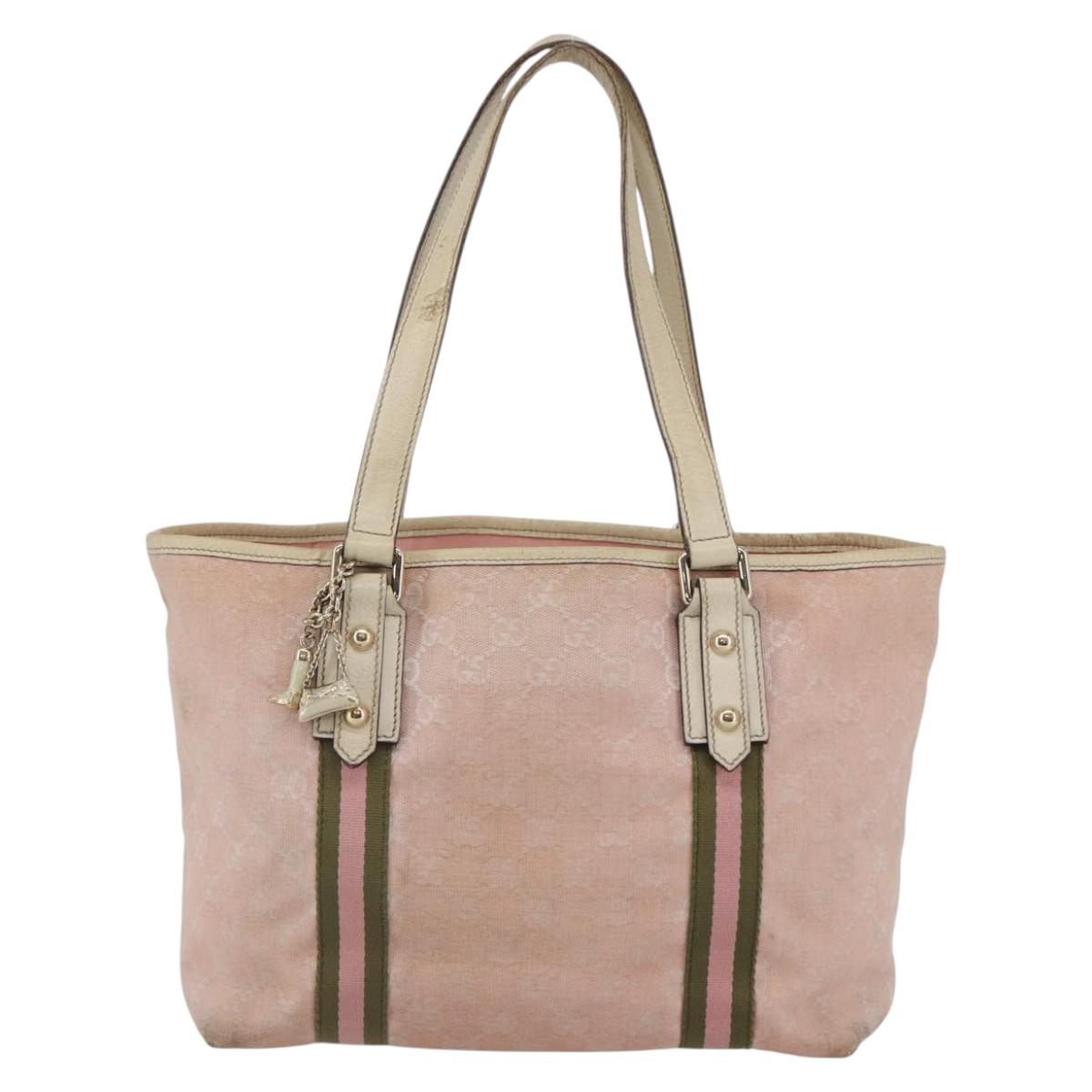 GUCCI GG Canvas Sherry Line Tote Bag Pink Gold 137396 Auth 144533