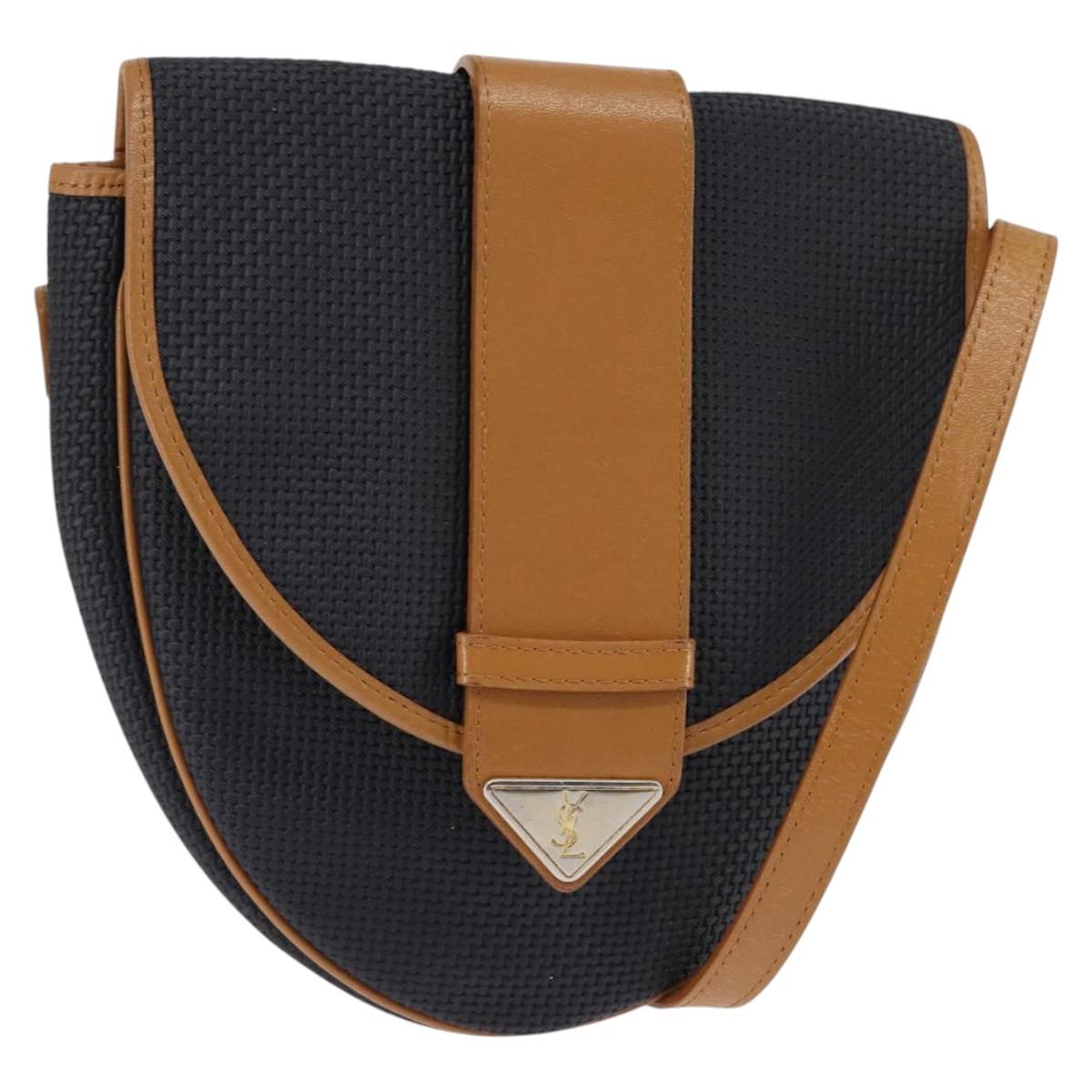 SAINT LAURENT Shoulder Bag Coated Canvas Black Brown gold Auth 144544