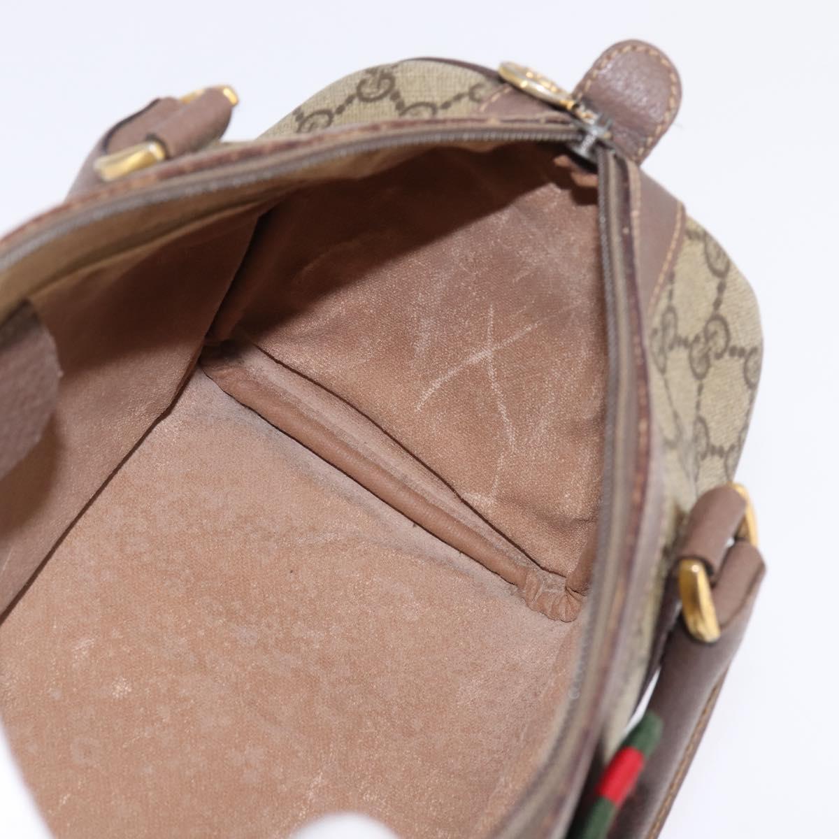 GUCCI GG Supreme Web Sherry Line Hand Bag PVC Beige Gold Auth 144545