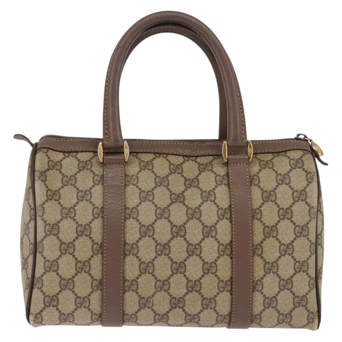 GUCCI GG Supreme Web Sherry Line Hand Bag PVC Beige Gold Auth 144545