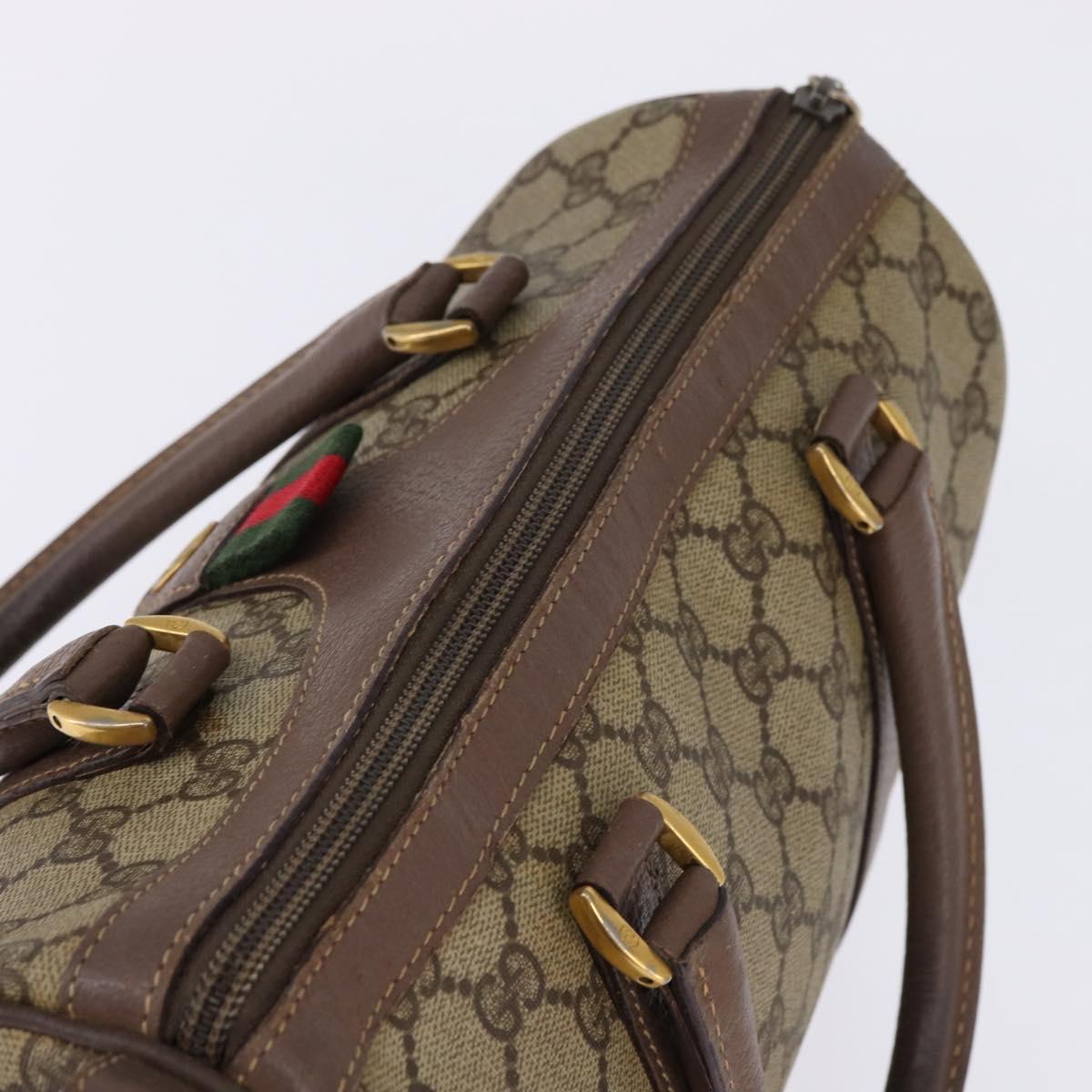 GUCCI GG Supreme Web Sherry Line Hand Bag PVC Beige Gold Auth 144545