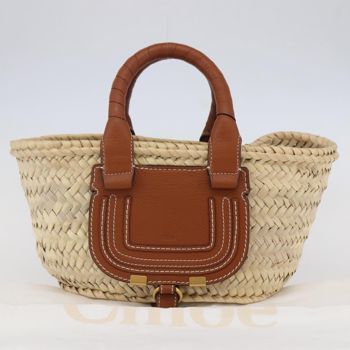 Chloe Mercy Tote Bag Raffia Leather Beige Brown Auth 144547A