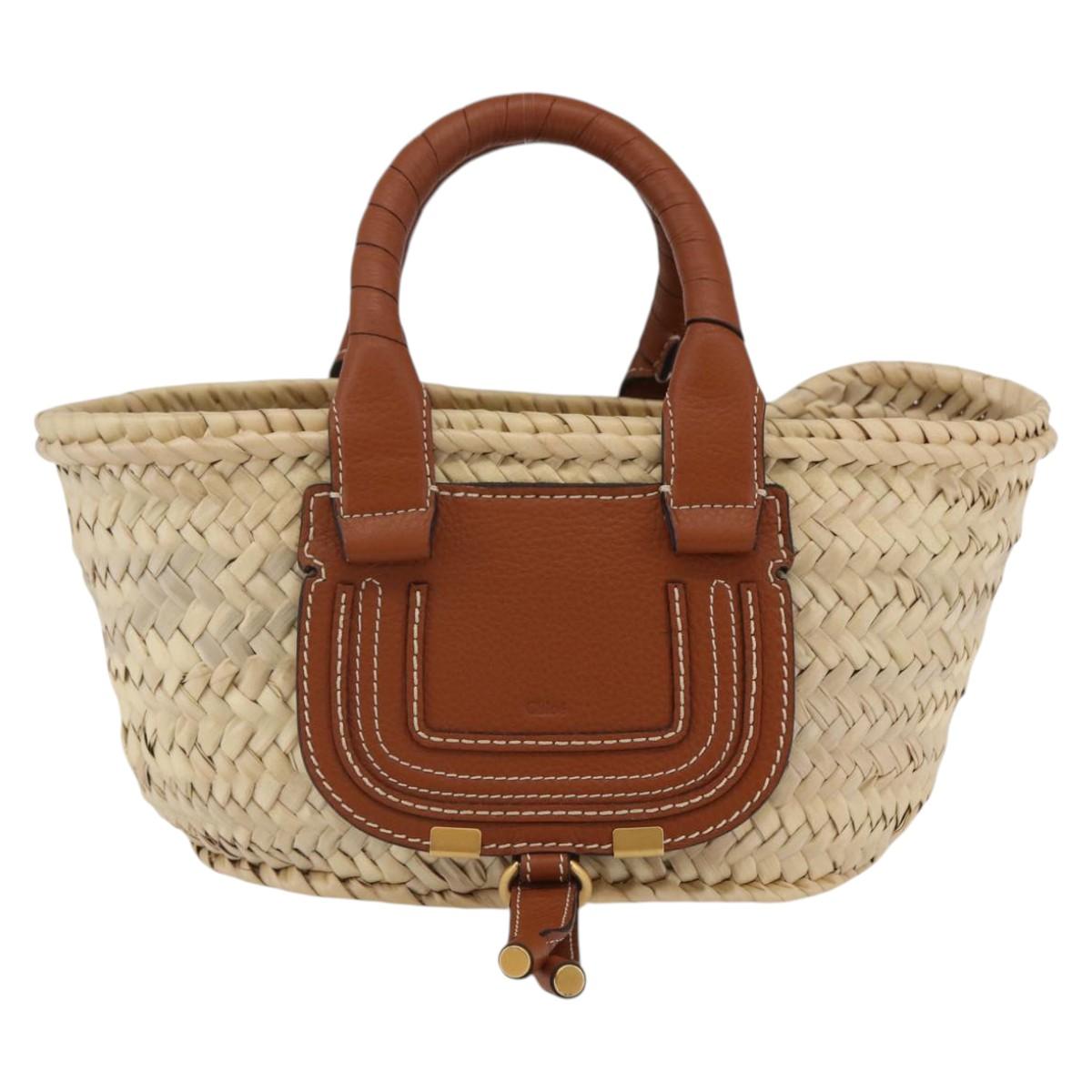 Chloe Mercy Tote Bag Raffia Leather Beige Brown Auth 144547V