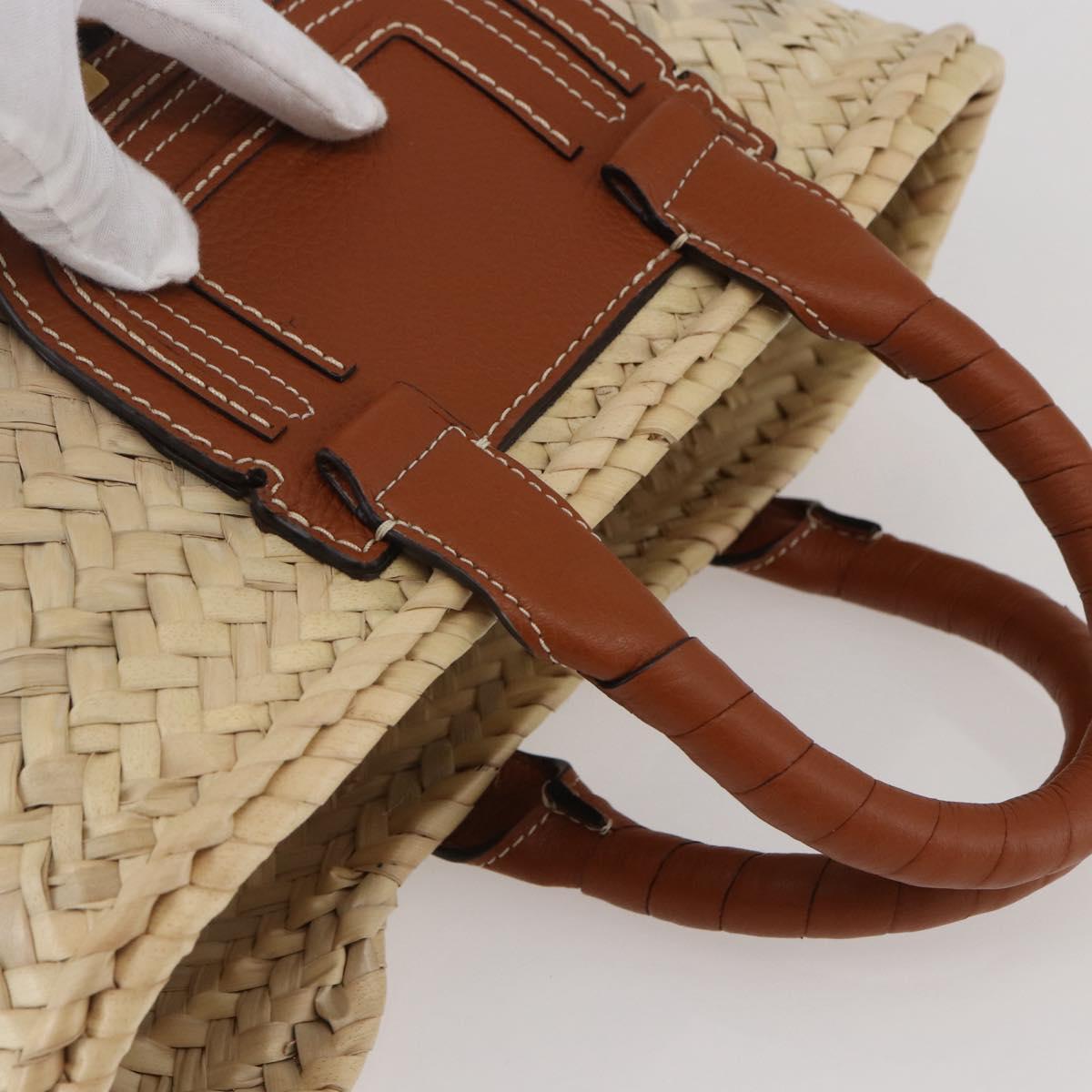 Chloe Mercy Tote Bag Raffia Leather Beige Brown Auth 144547V