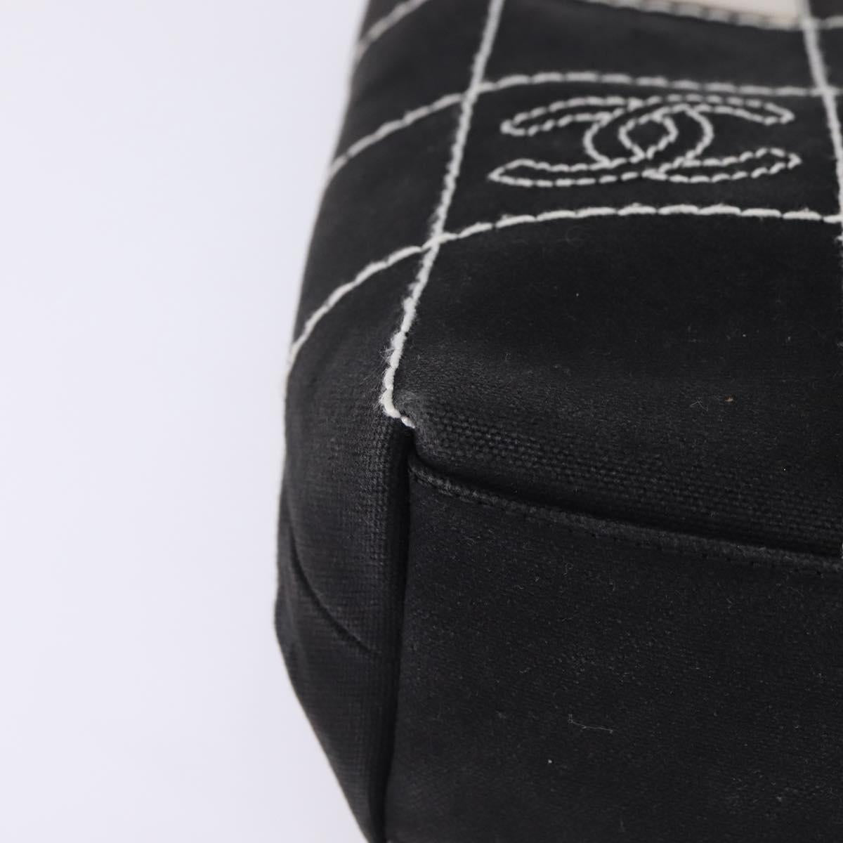 CHANEL Choco Bar COCO Mark Hand Bag Canvas Black Gold CC Auth 144563