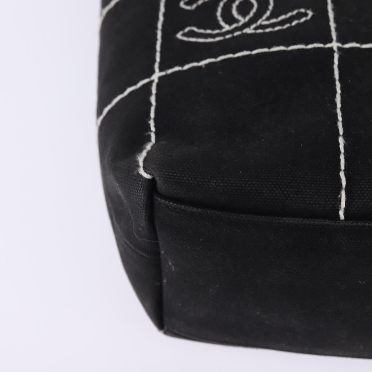 CHANEL Choco Bar COCO Mark Hand Bag Canvas Black Gold CC Auth 144563