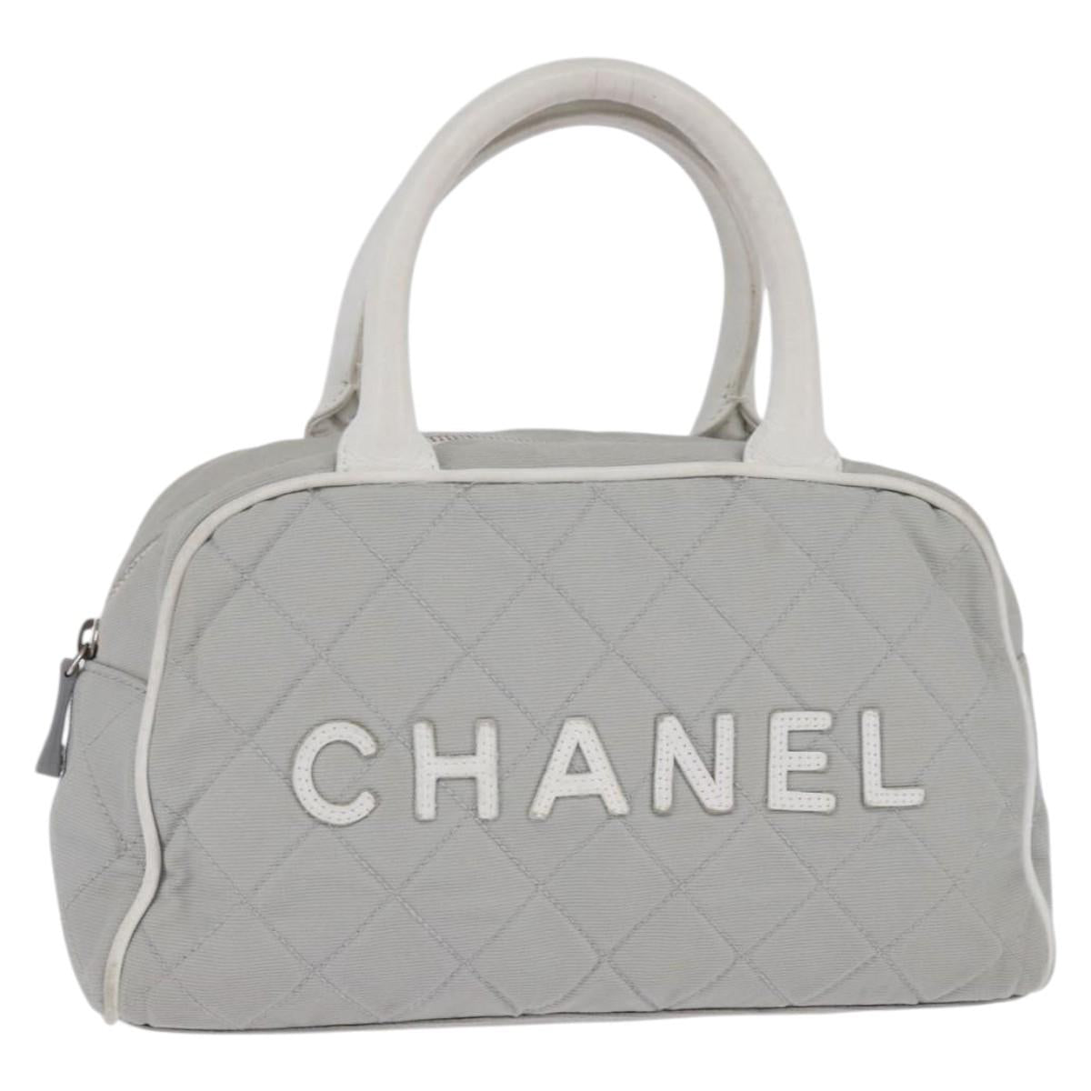 CHANEL Matelasse Hand Bag Canvas Gray Silver CC Auth 144564