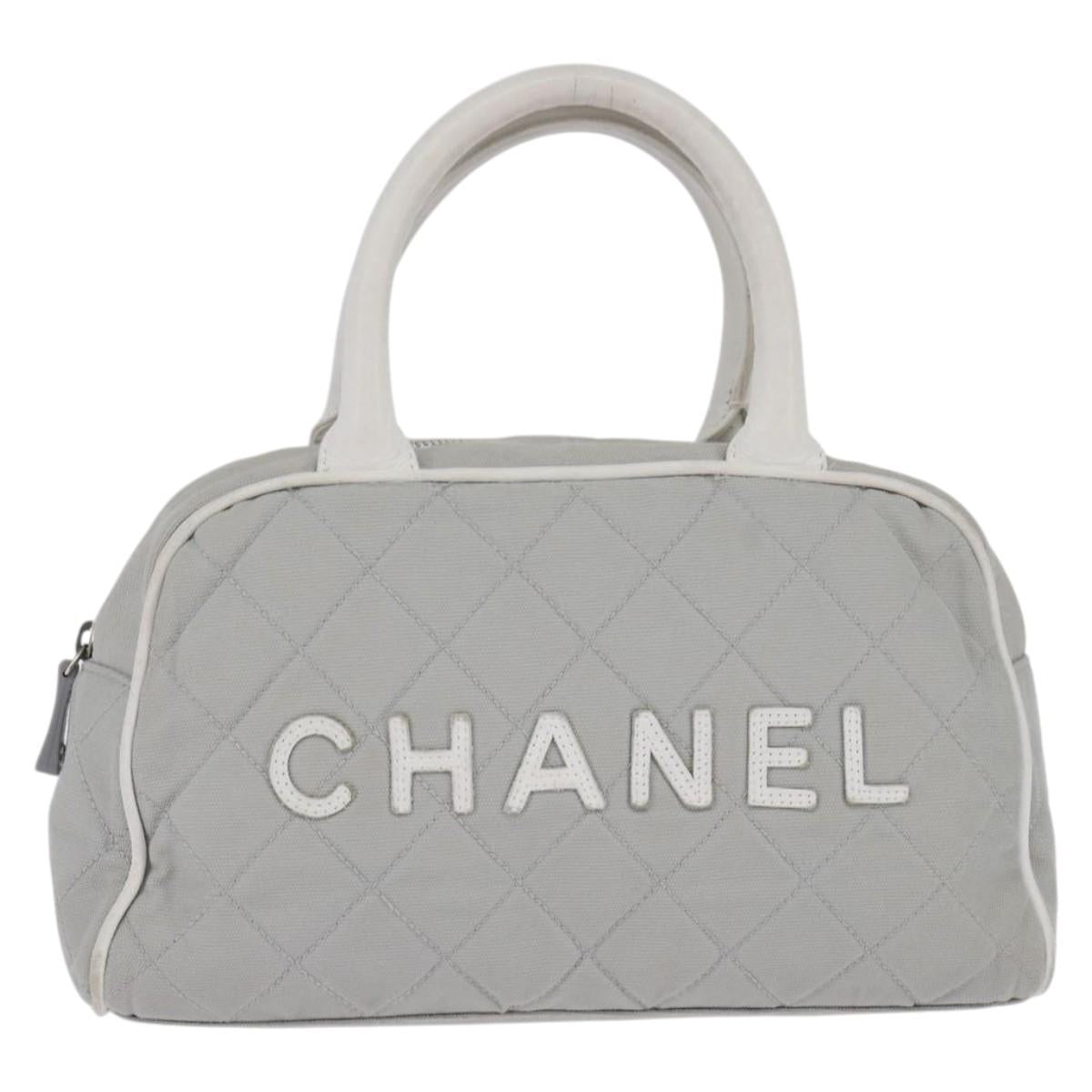 CHANEL Matelasse Hand Bag Canvas Gray Silver CC Auth 144564