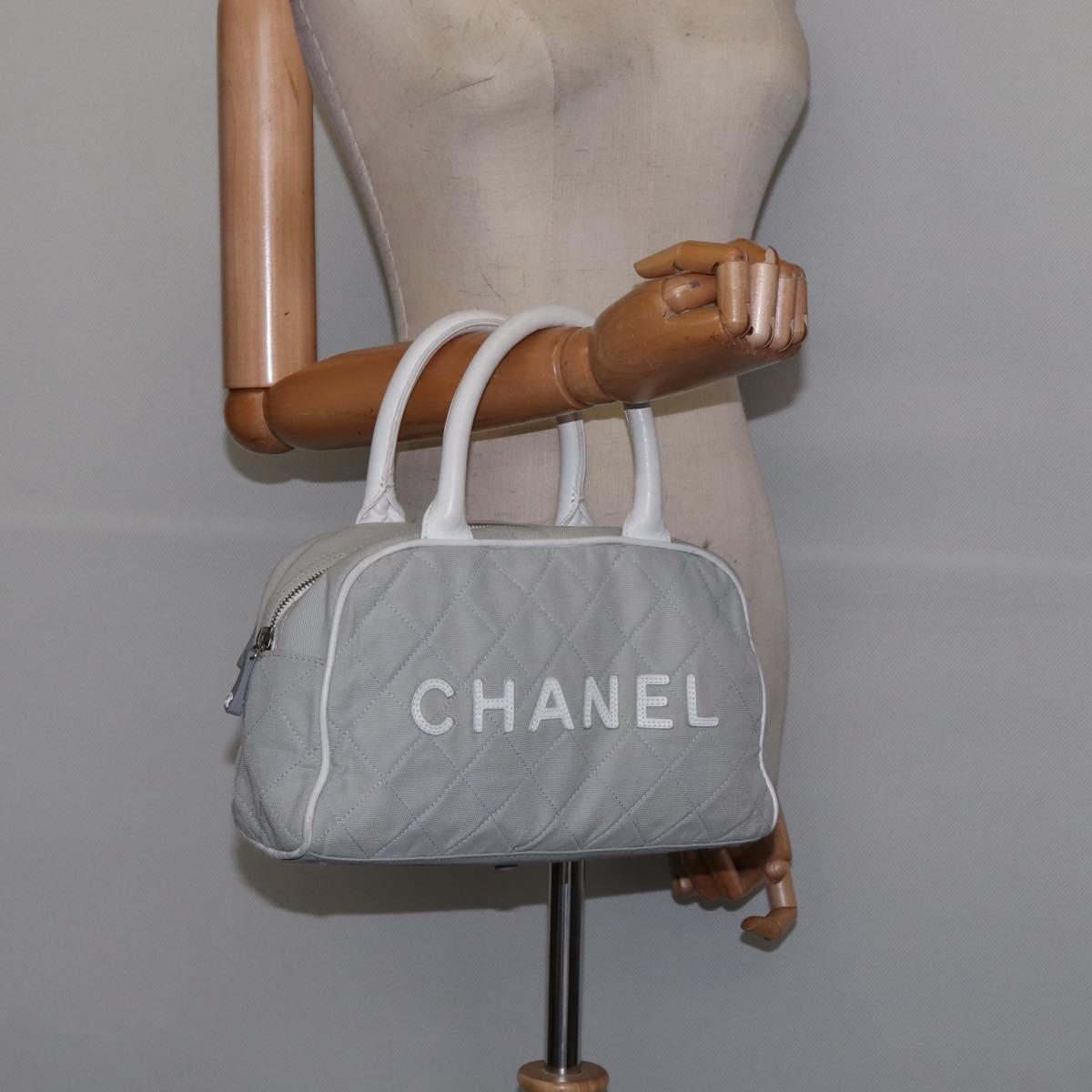 CHANEL Matelasse Hand Bag Canvas Gray Silver CC Auth 144564