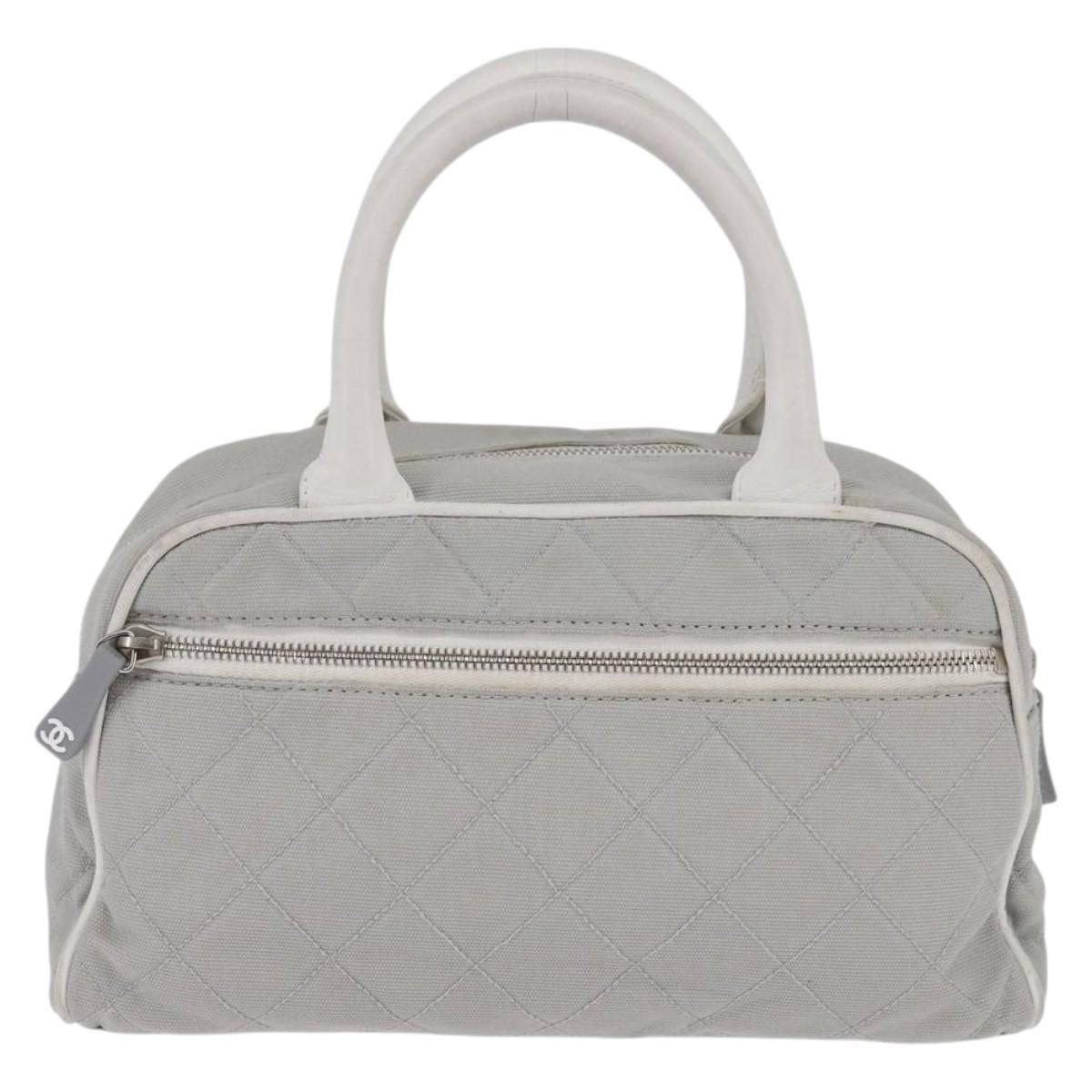 CHANEL Matelasse Hand Bag Canvas Gray Silver CC Auth 144564