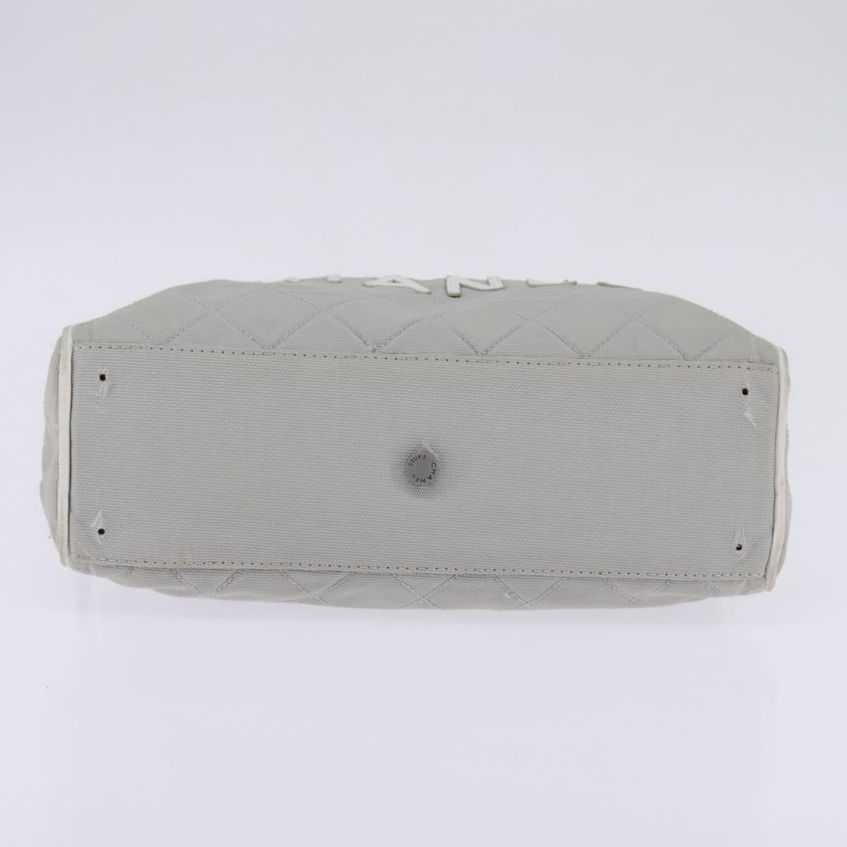 CHANEL Matelasse Hand Bag Canvas Gray Silver CC Auth 144564