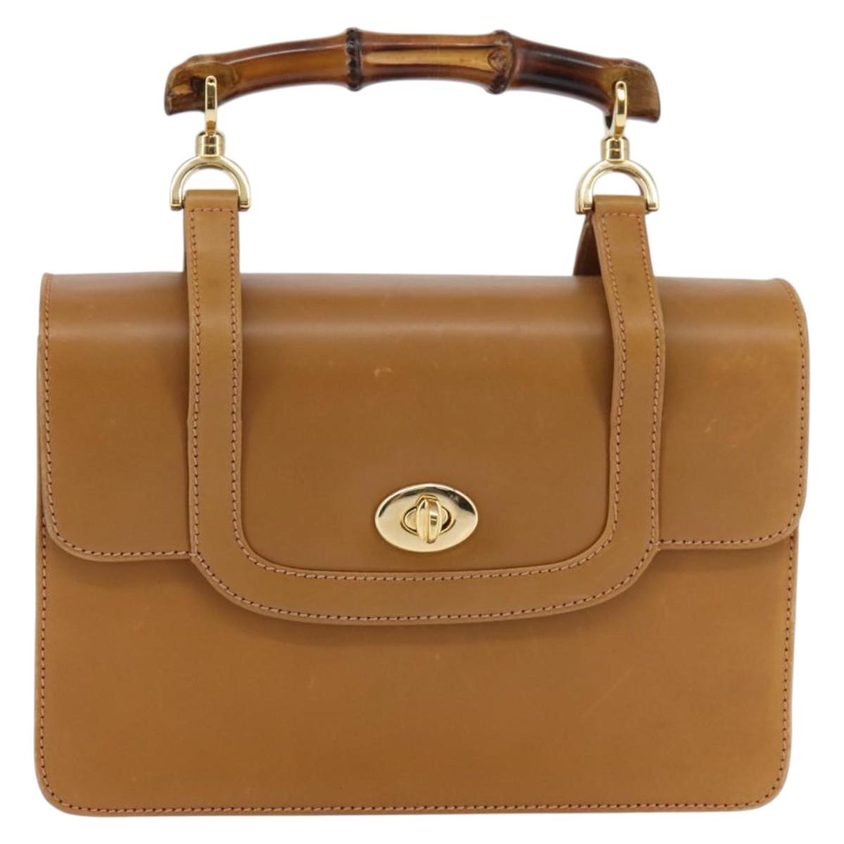 GUCCI Bamboo Hand Bag Leather Brown Gold 000 113 0231 Auth 144565