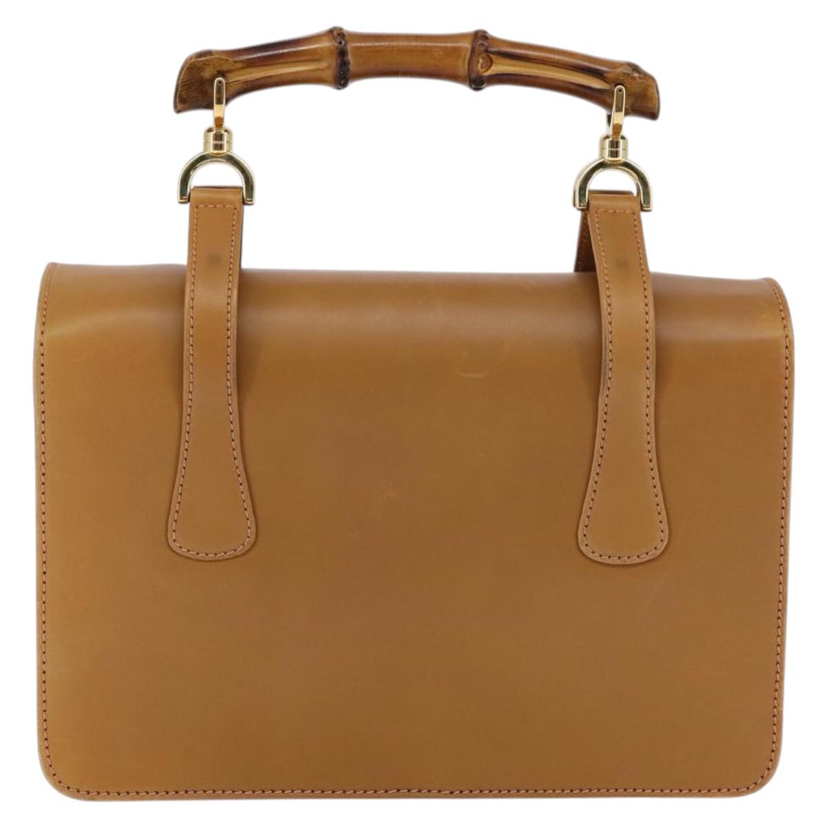 GUCCI Bamboo Hand Bag Leather Brown Gold 000 113 0231 Auth 144565
