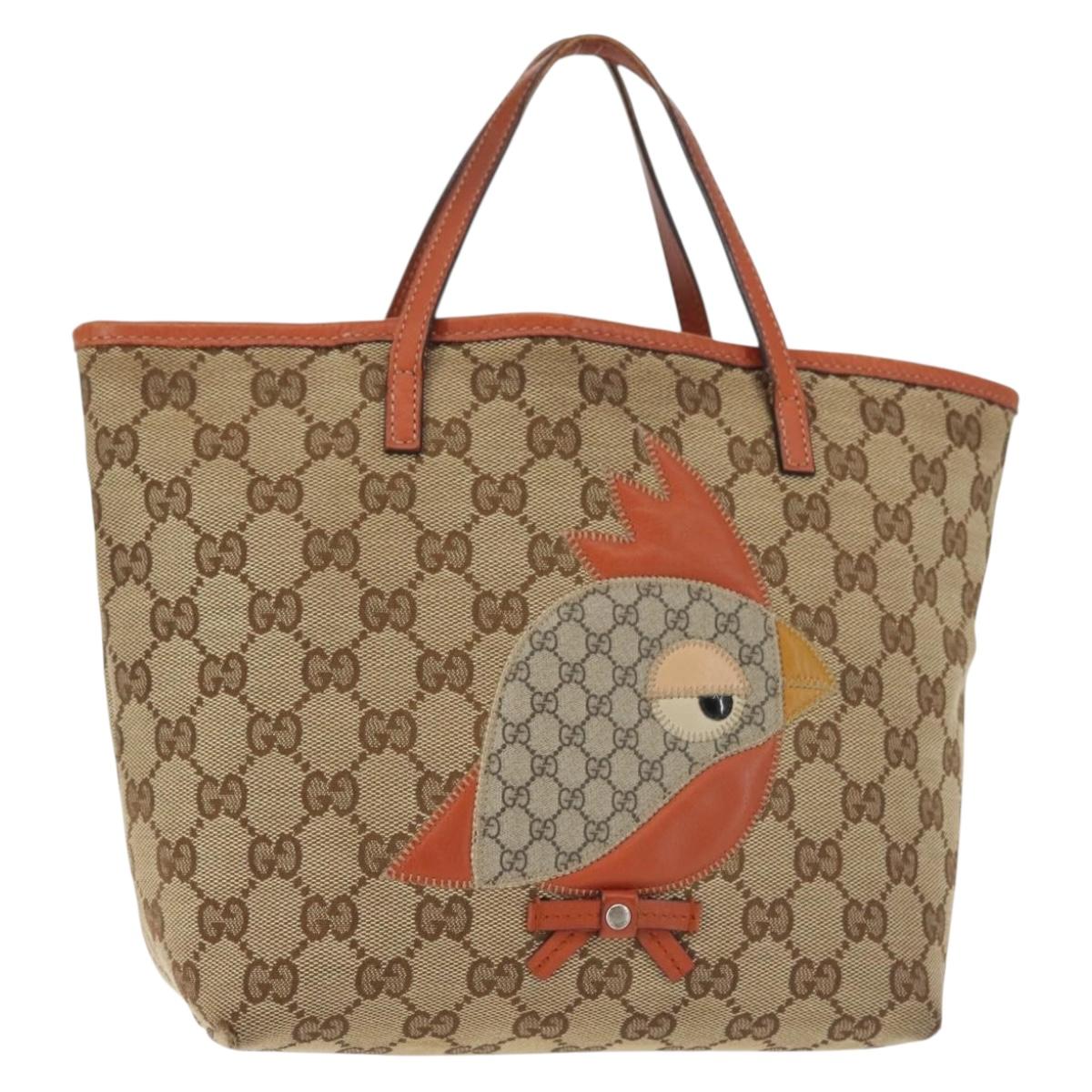 GUCCI GG Canvas Hand Bag Beige Silver 271101 Auth 144566