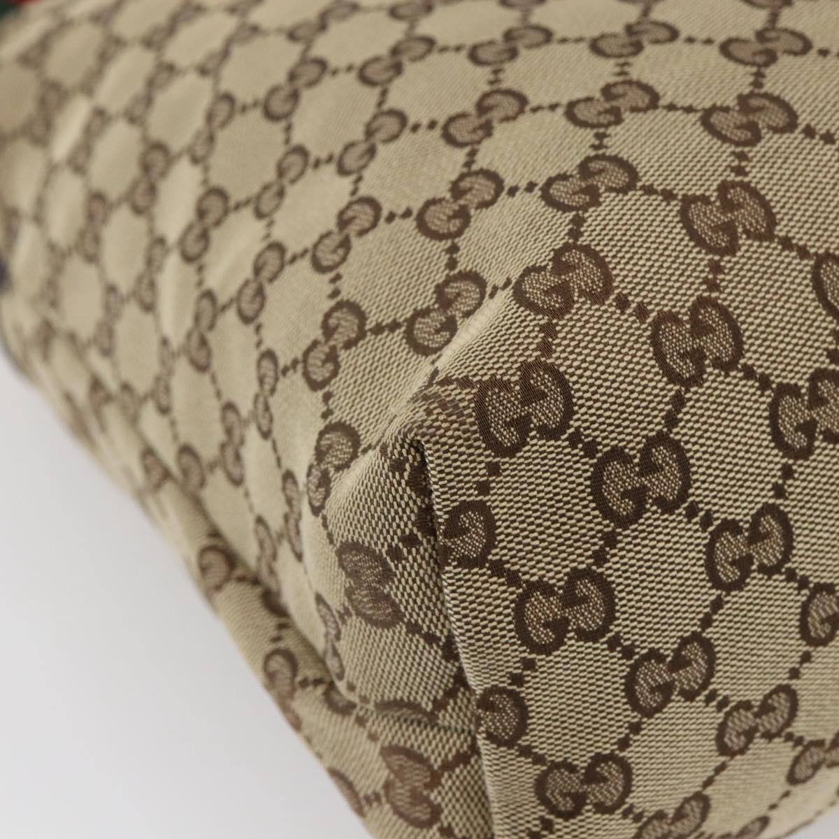 GUCCI GG Canvas Web Sherry Line Shoulder Bag Beige Silver 189751 Auth 144567
