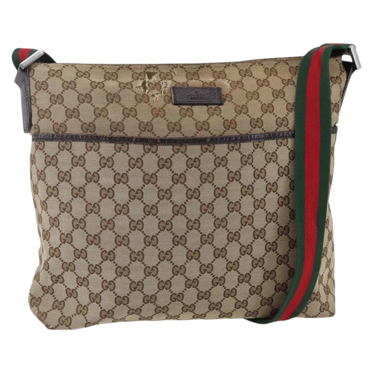 GUCCI GG Canvas Web Sherry Line Shoulder Bag Beige Silver 189751 Auth 144567