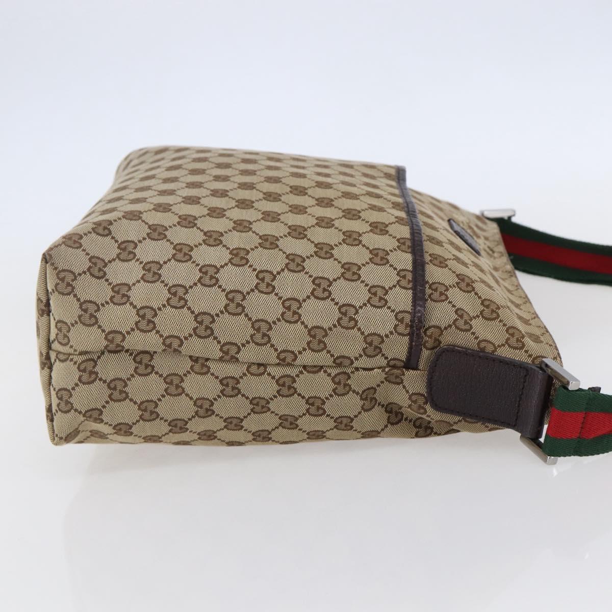 GUCCI GG Canvas Web Sherry Line Shoulder Bag Beige Silver 189751 Auth 144567
