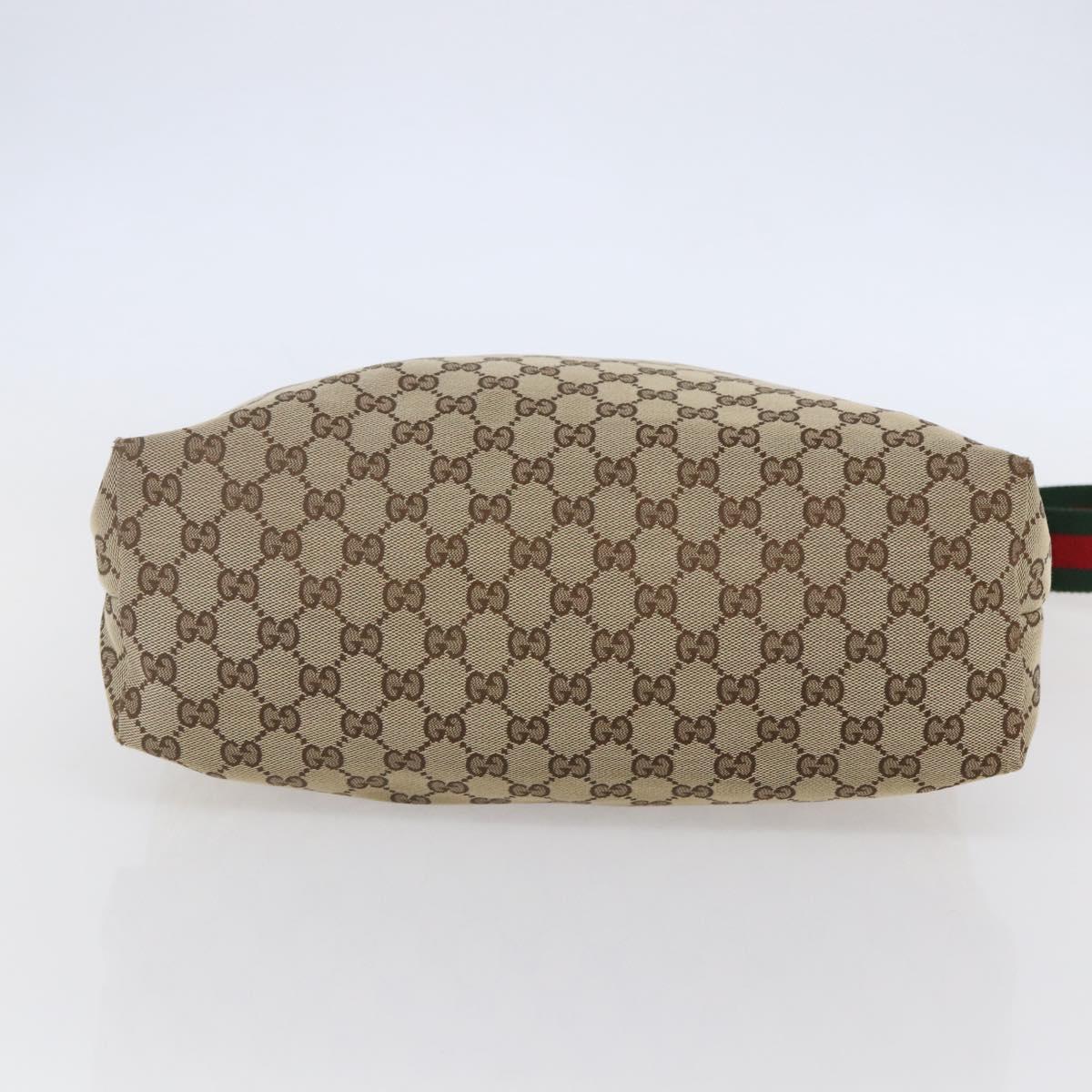 GUCCI GG Canvas Web Sherry Line Shoulder Bag Beige Silver 189751 Auth 144567