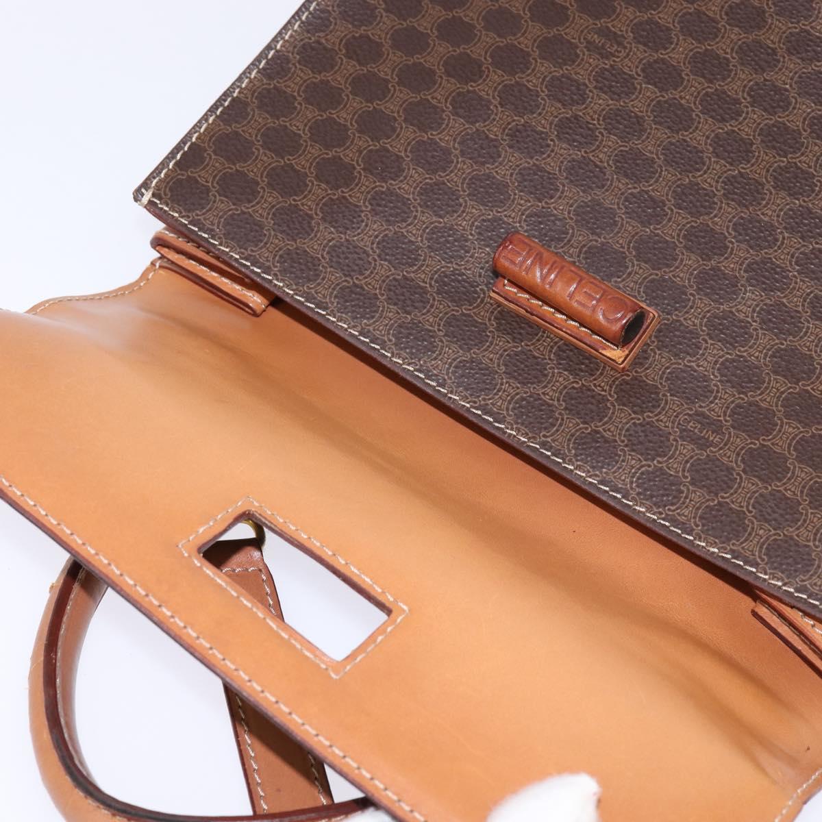 CELINE Macadam Canvas Hand Bag PVC Leather 2way Brown Gold Auth 144580