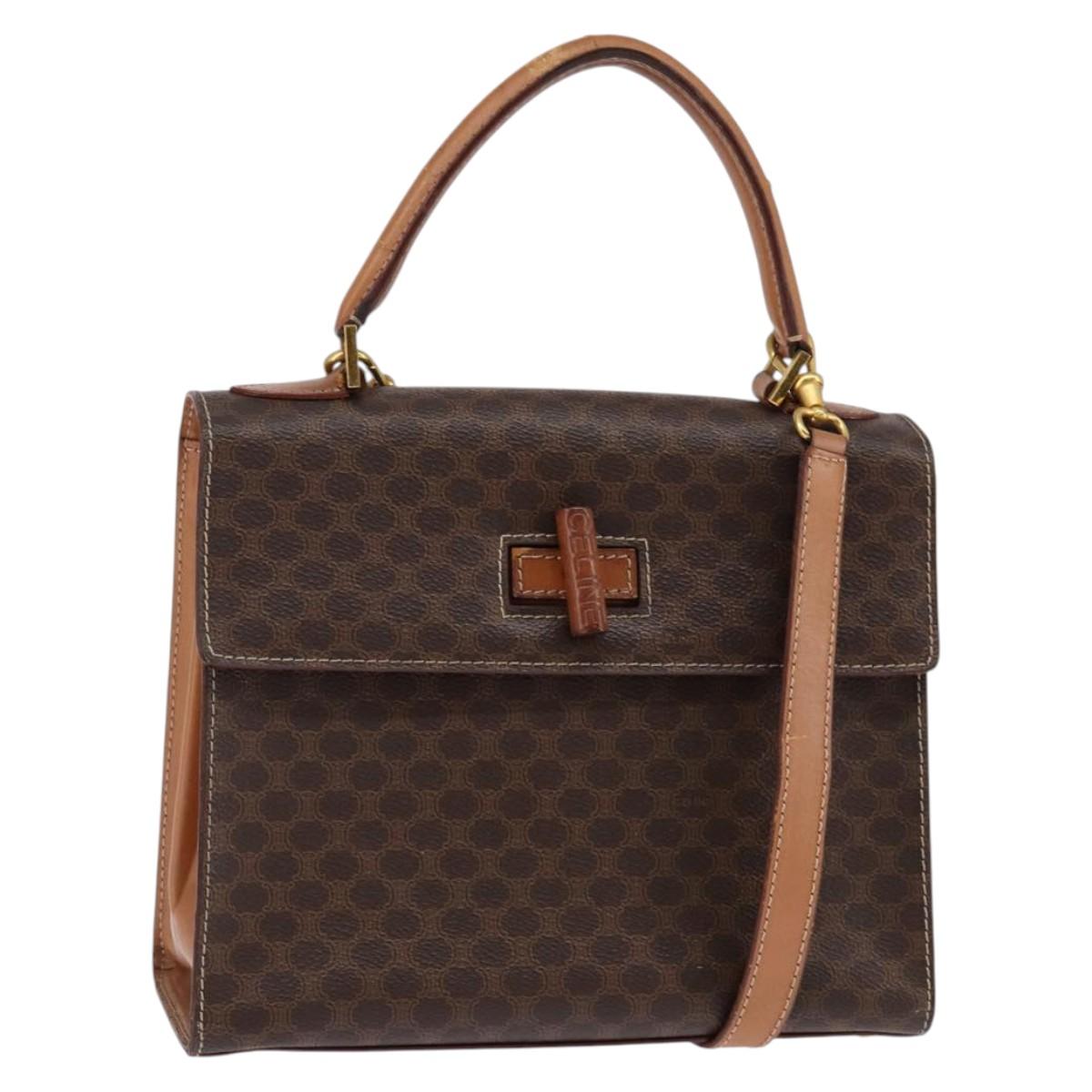 CELINE Macadam Canvas Hand Bag PVC Leather 2way Brown Gold Auth 144580