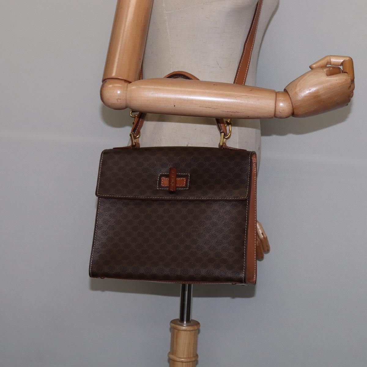 CELINE Macadam Canvas Hand Bag PVC Leather 2way Brown Gold Auth 144580