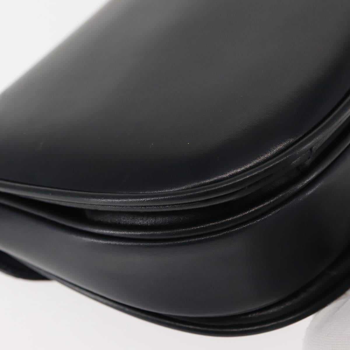 CELINE Chain Shoulder Bag Leather Navy Gold Auth 144581