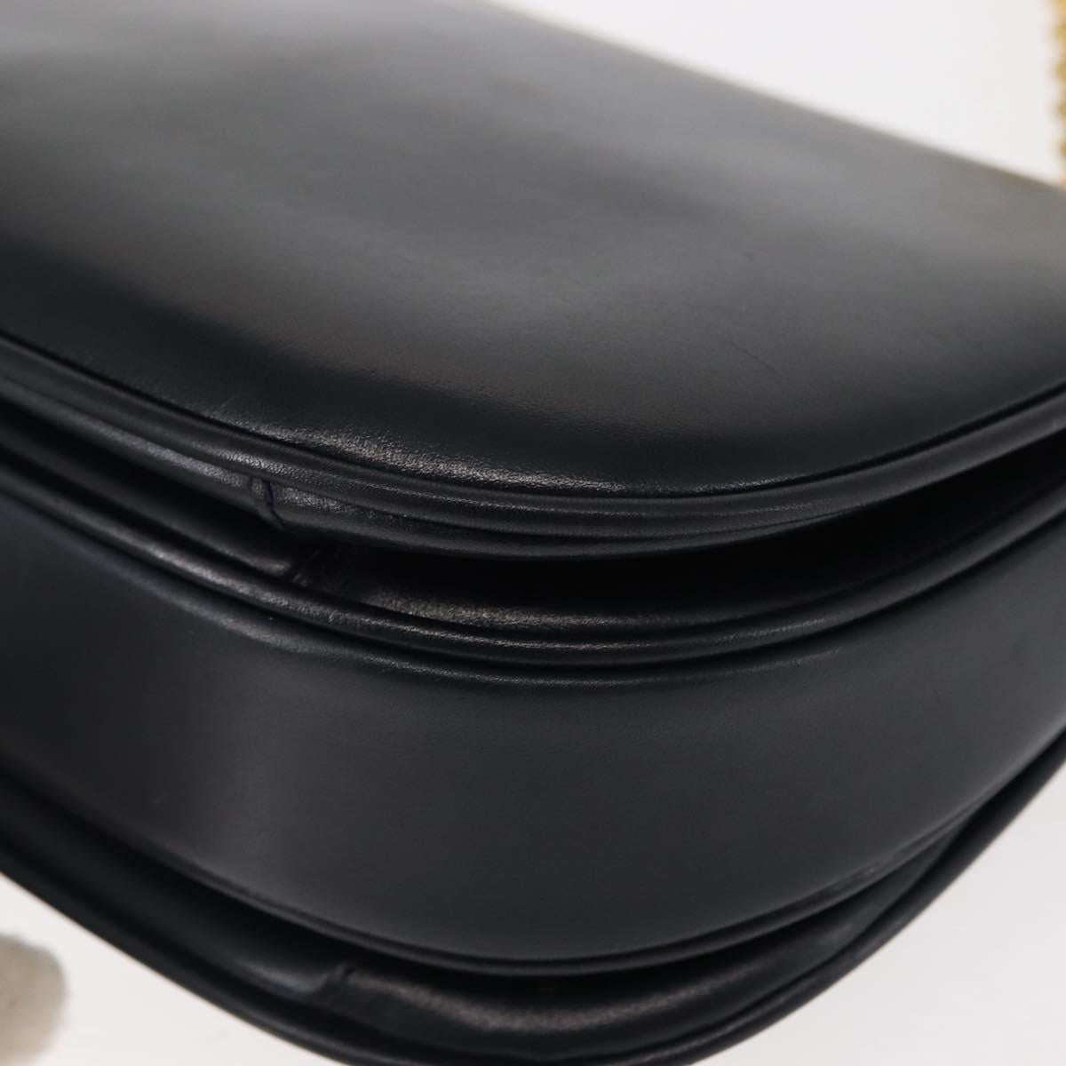 CELINE Chain Shoulder Bag Leather Navy Gold Auth 144581