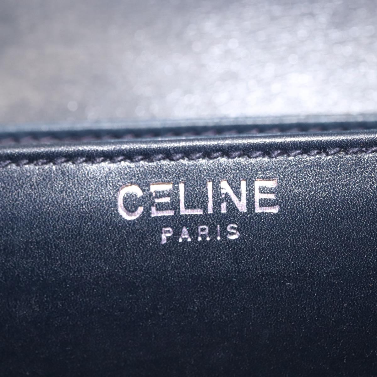 CELINE Chain Shoulder Bag Leather Navy Gold Auth 144581