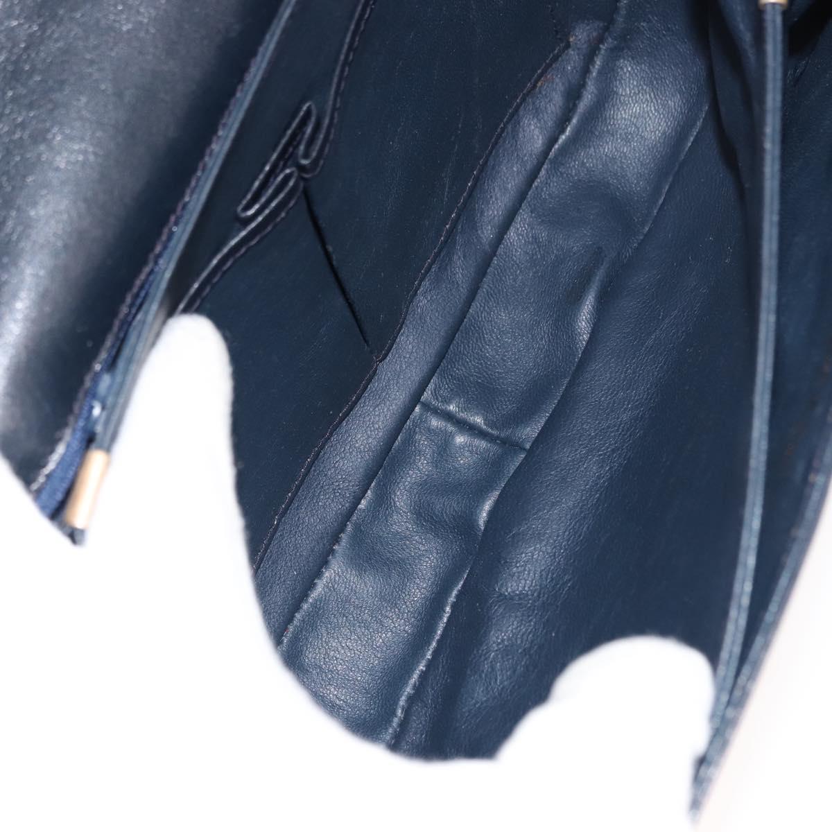 CELINE Chain Shoulder Bag Leather Navy Gold Auth 144581