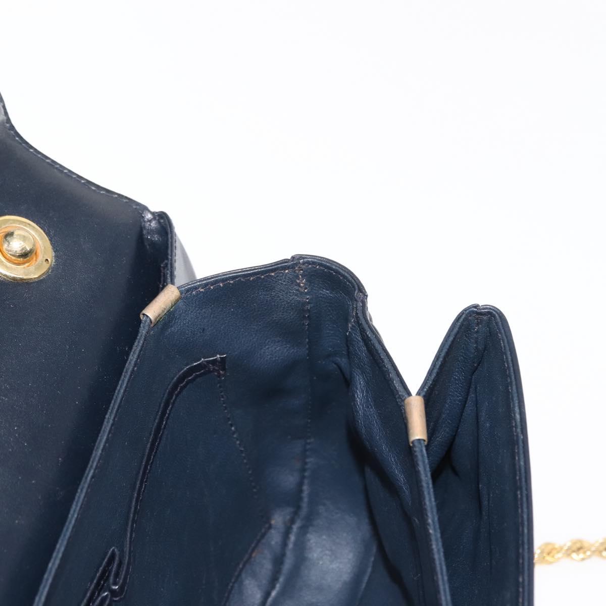 CELINE Chain Shoulder Bag Leather Navy Gold Auth 144581