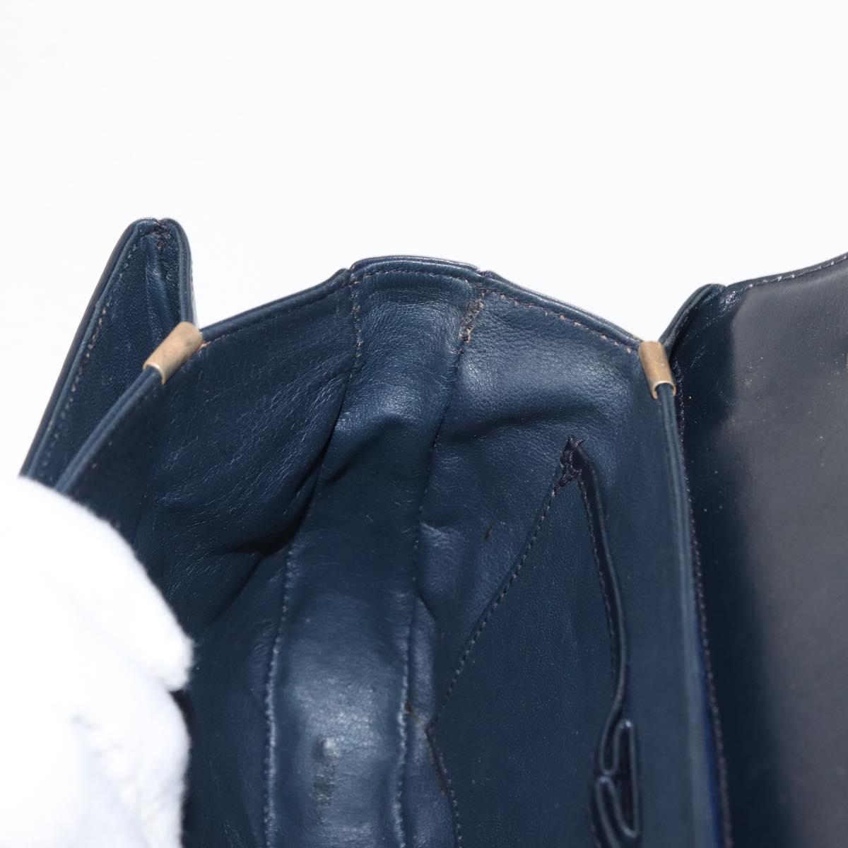 CELINE Chain Shoulder Bag Leather Navy Gold Auth 144581