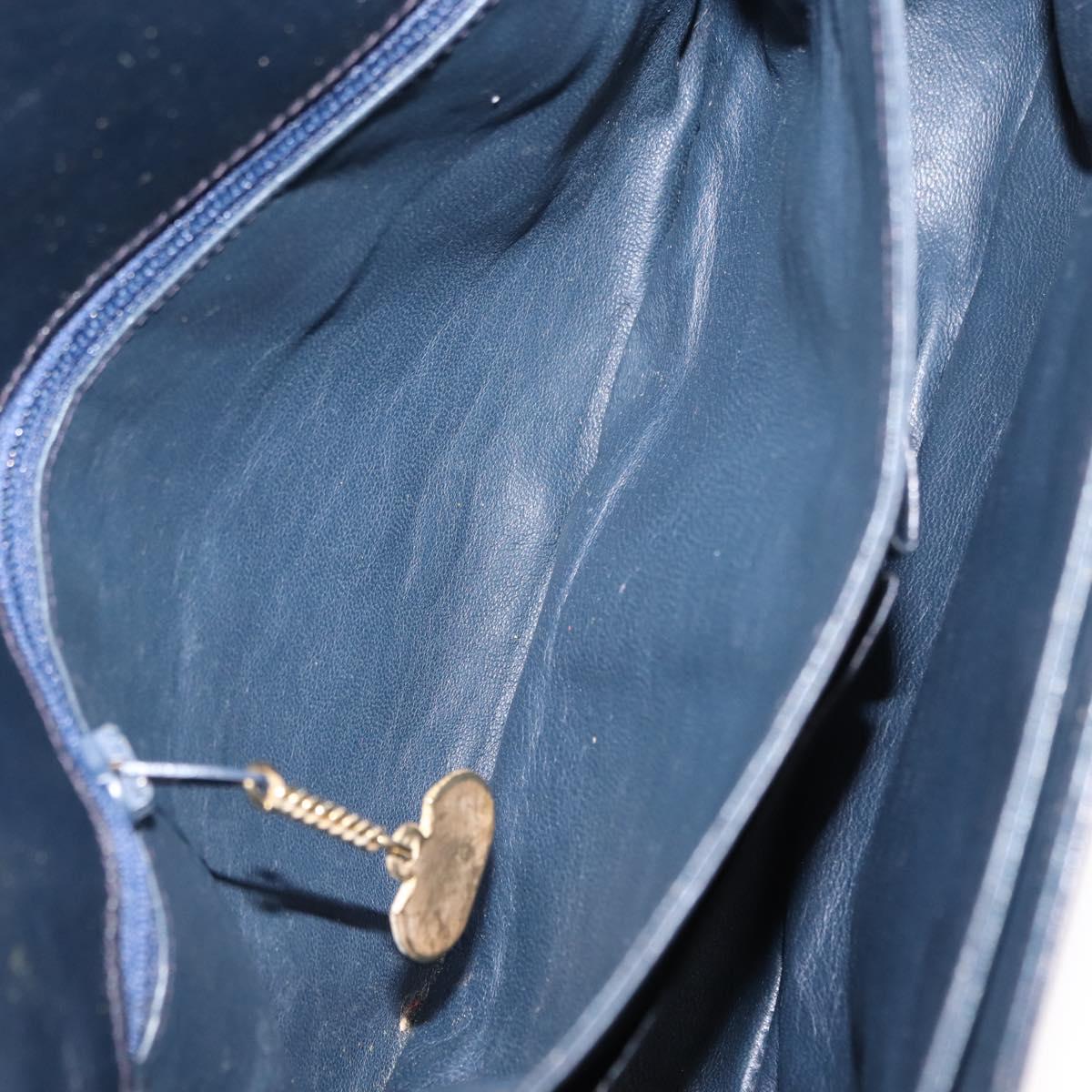 CELINE Chain Shoulder Bag Leather Navy Gold Auth 144581