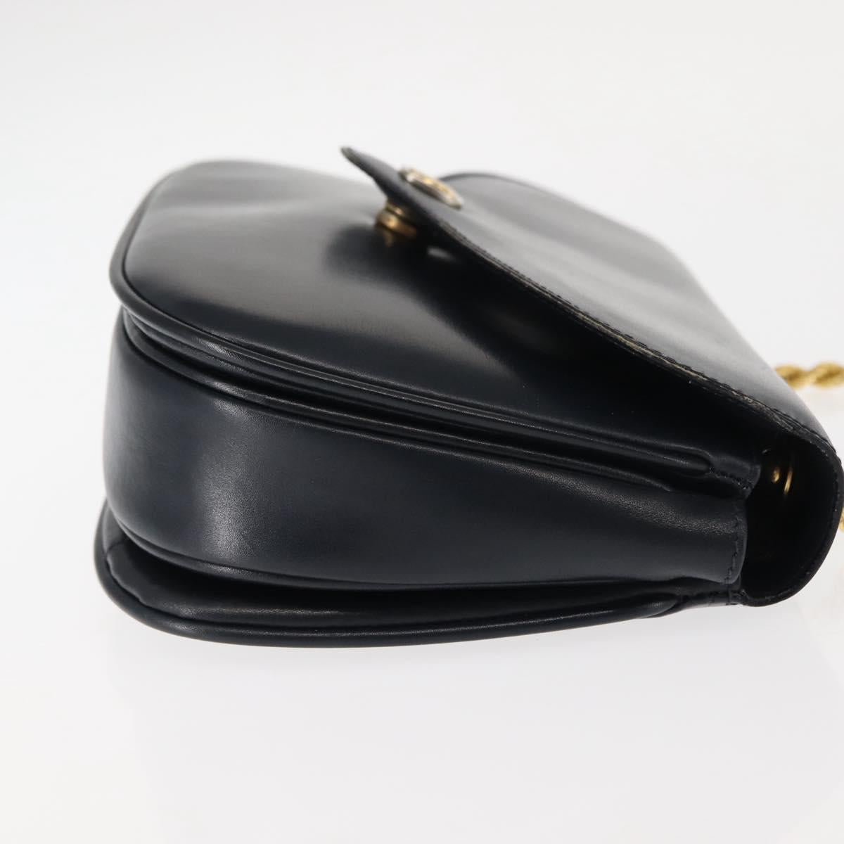 CELINE Chain Shoulder Bag Leather Navy Gold Auth 144581