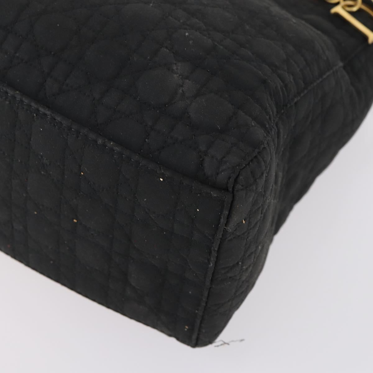Christian Dior Lady Dior Canage Hand Bag Nylon Black Gold Auth 144597