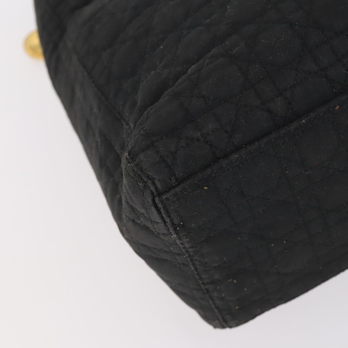 Christian Dior Lady Dior Canage Hand Bag Nylon Black Gold Auth 144597