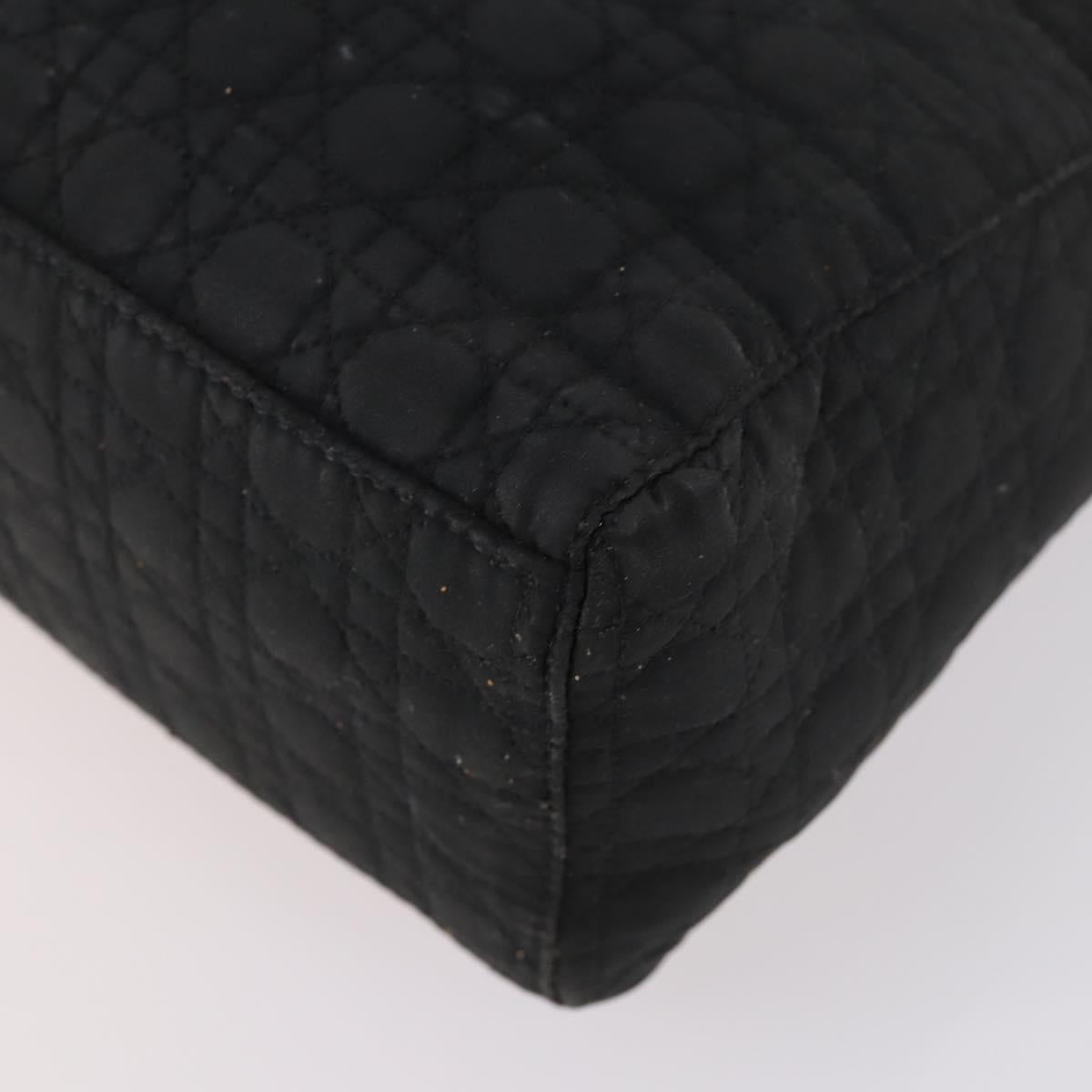 Christian Dior Lady Dior Canage Hand Bag Nylon Black Gold Auth 144597