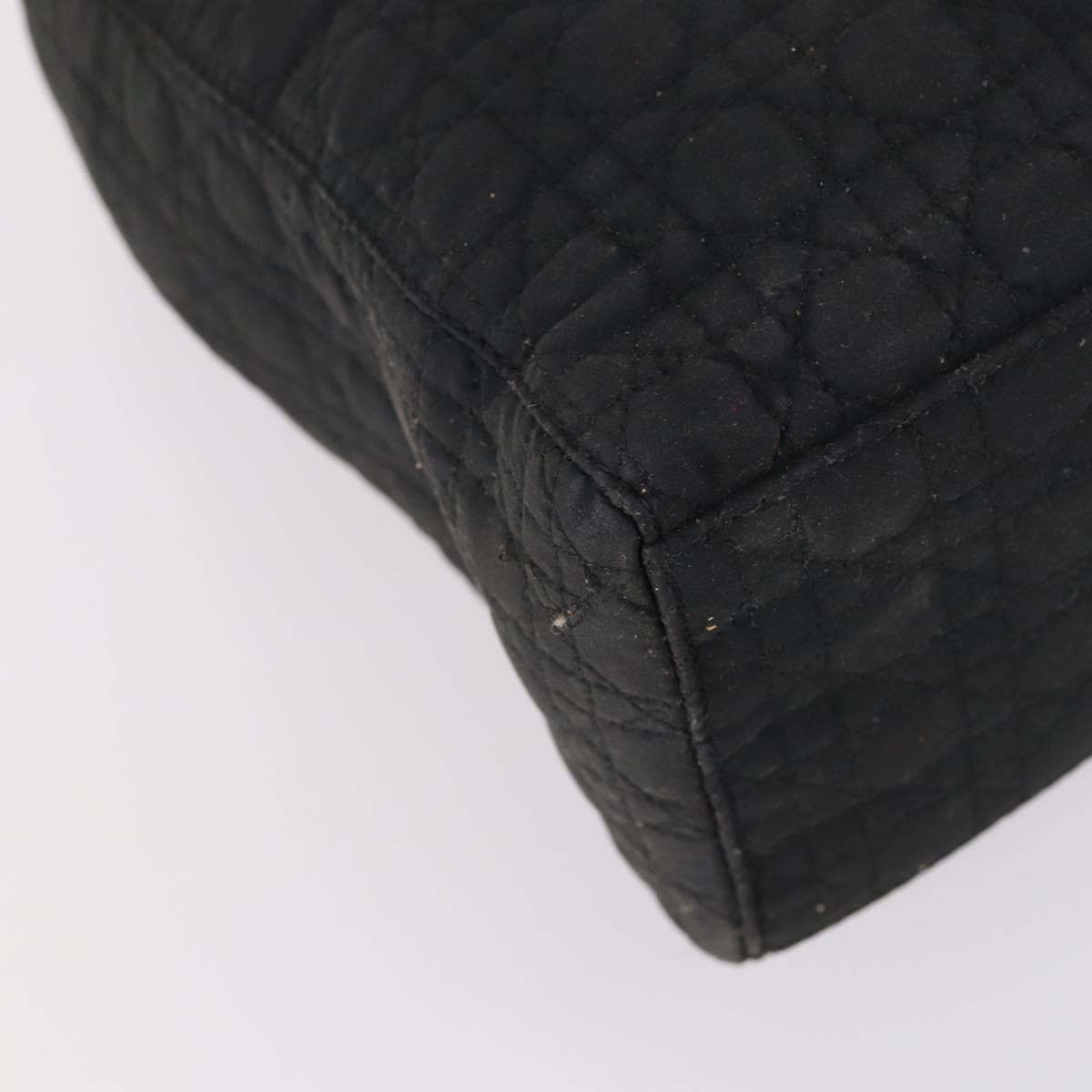 Christian Dior Lady Dior Canage Hand Bag Nylon Black Gold Auth 144597