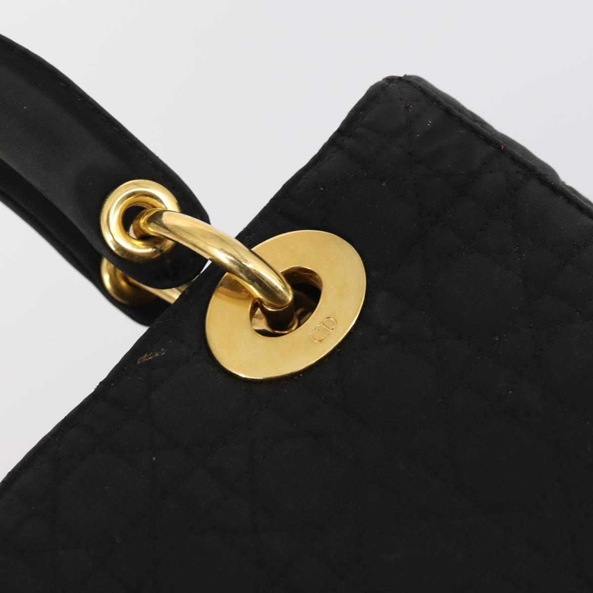 Christian Dior Lady Dior Canage Hand Bag Nylon Black Gold Auth 144597