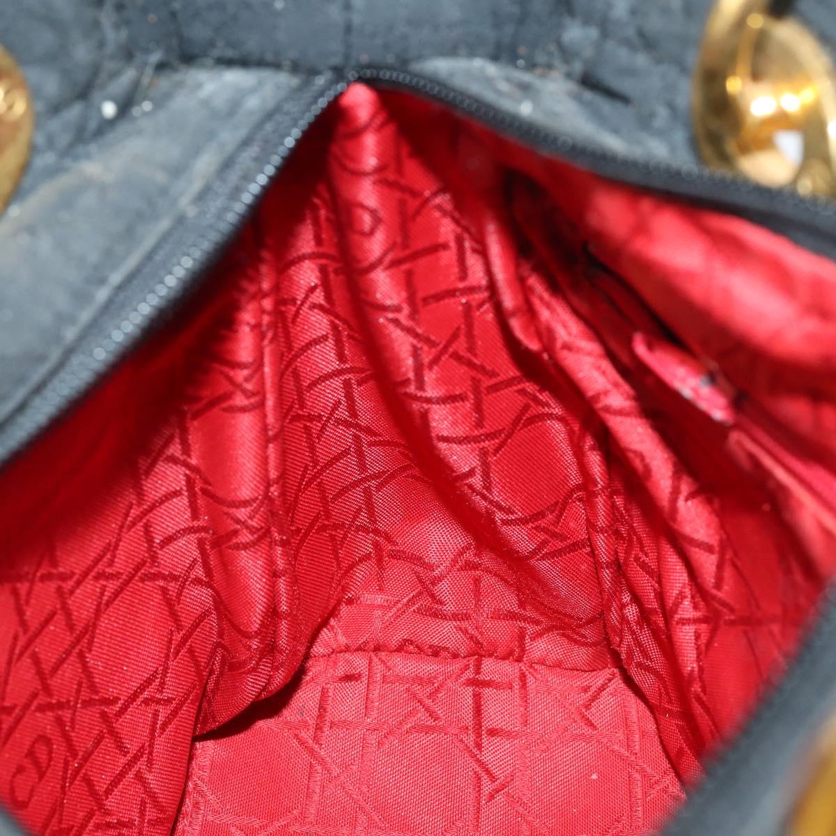 Christian Dior Lady Dior Canage Hand Bag Nylon Black Gold Auth 144597