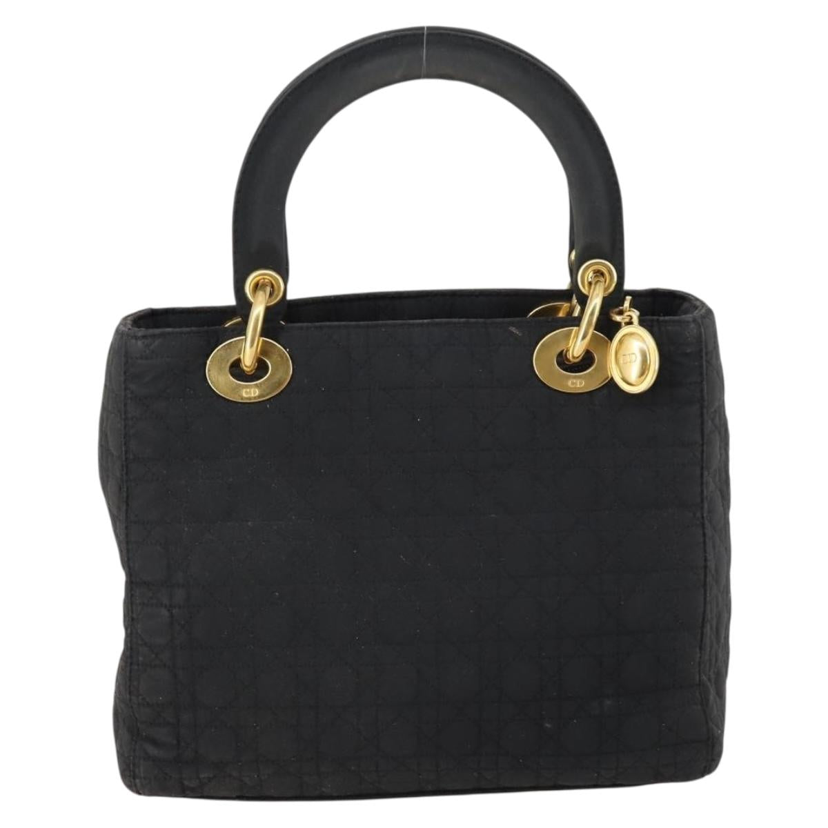 Christian Dior Lady Dior Canage Hand Bag Nylon Black Gold Auth 144597
