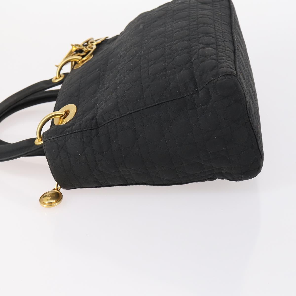 Christian Dior Lady Dior Canage Hand Bag Nylon Black Gold Auth 144597