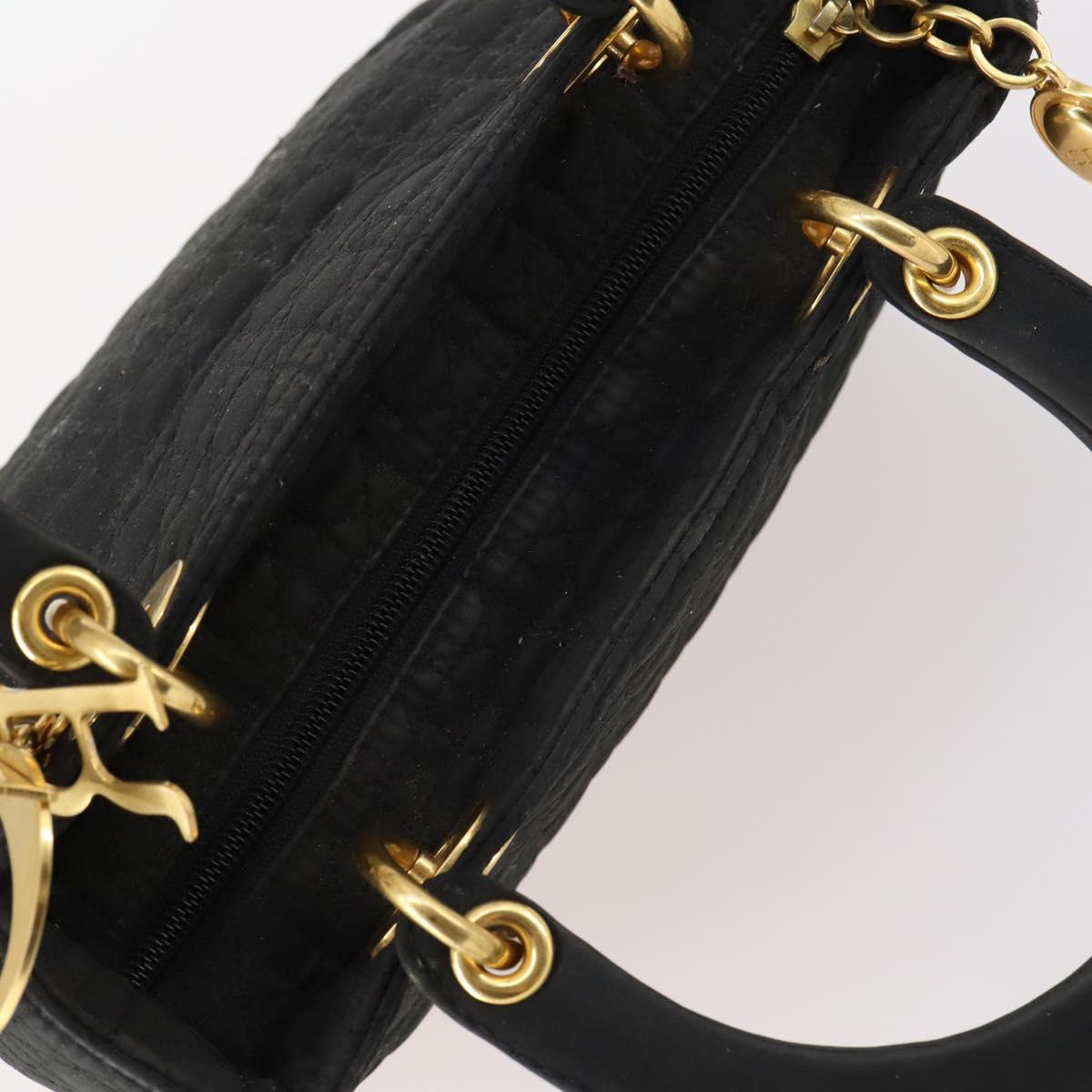 Christian Dior Lady Dior Canage Hand Bag Nylon Black Gold Auth 144597