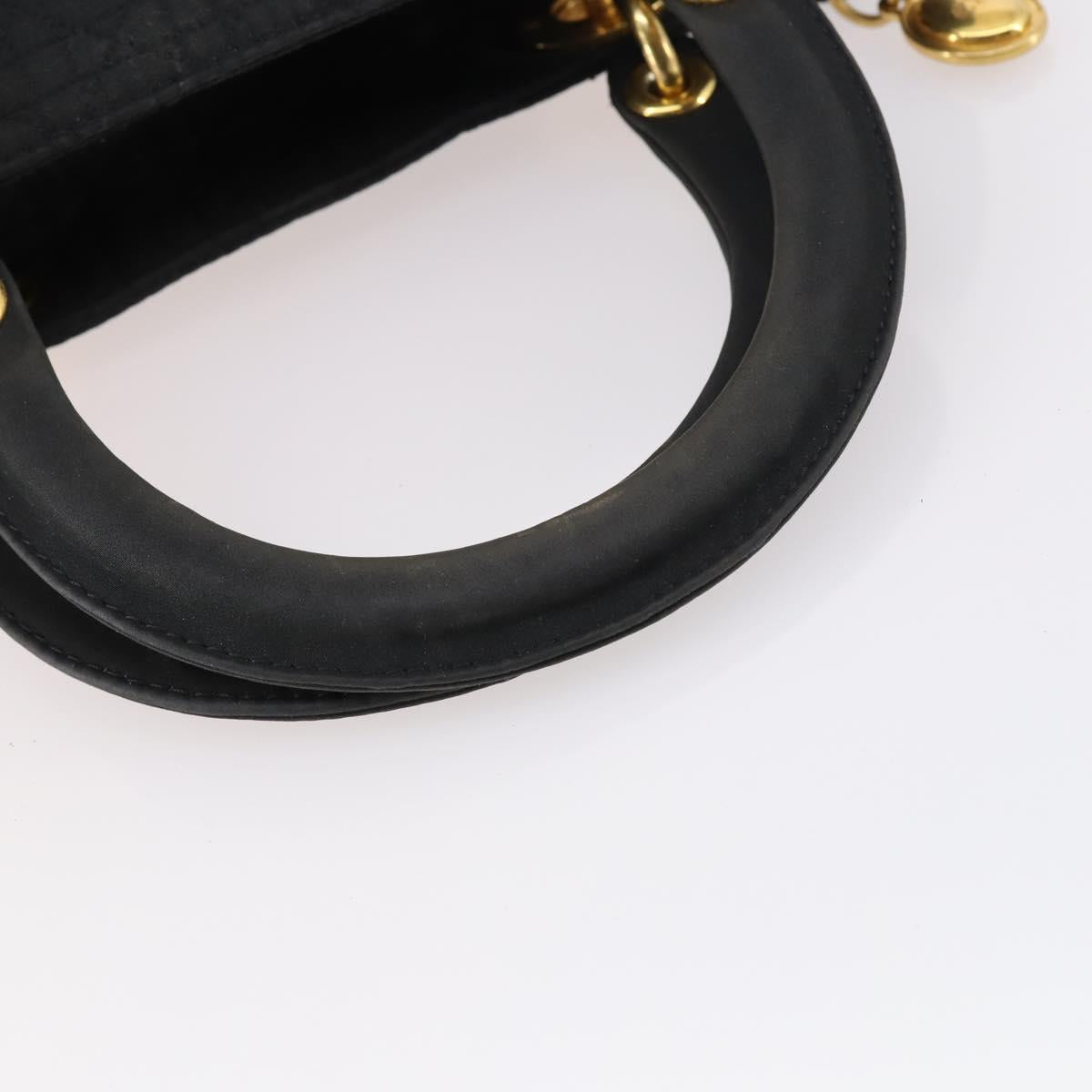 Christian Dior Lady Dior Canage Hand Bag Nylon Black Gold Auth 144597