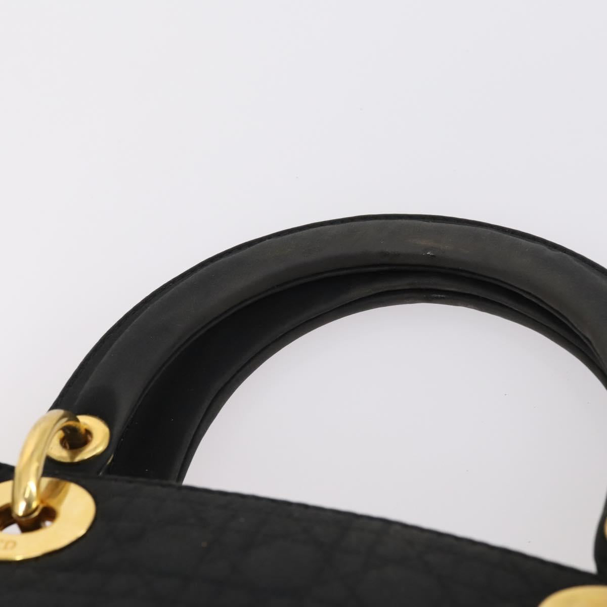 Christian Dior Lady Dior Canage Hand Bag Nylon Black Gold Auth 144597