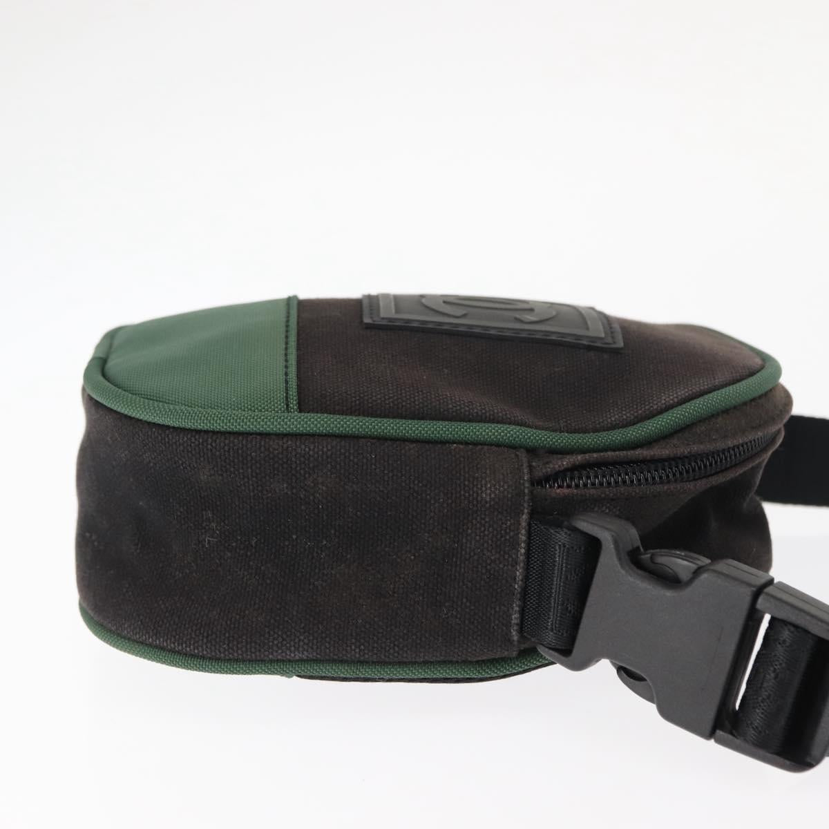 CHANEL Sports COCO Mark Shoulder Bag Canvas Black Green CC Auth 144599