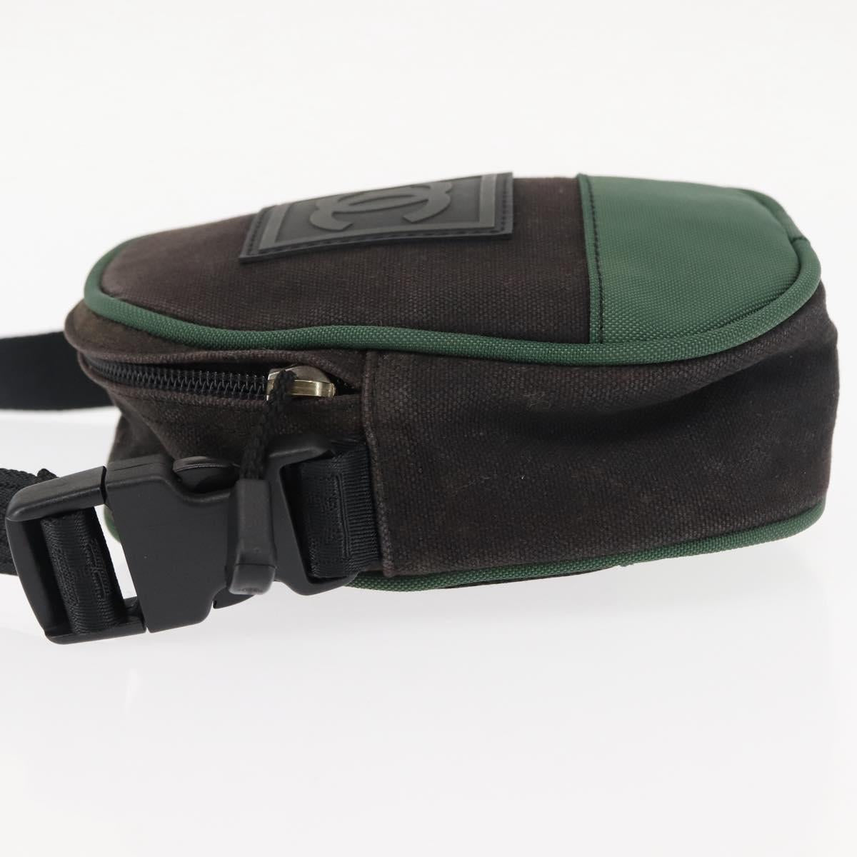 CHANEL Sports COCO Mark Shoulder Bag Canvas Black Green CC Auth 144599