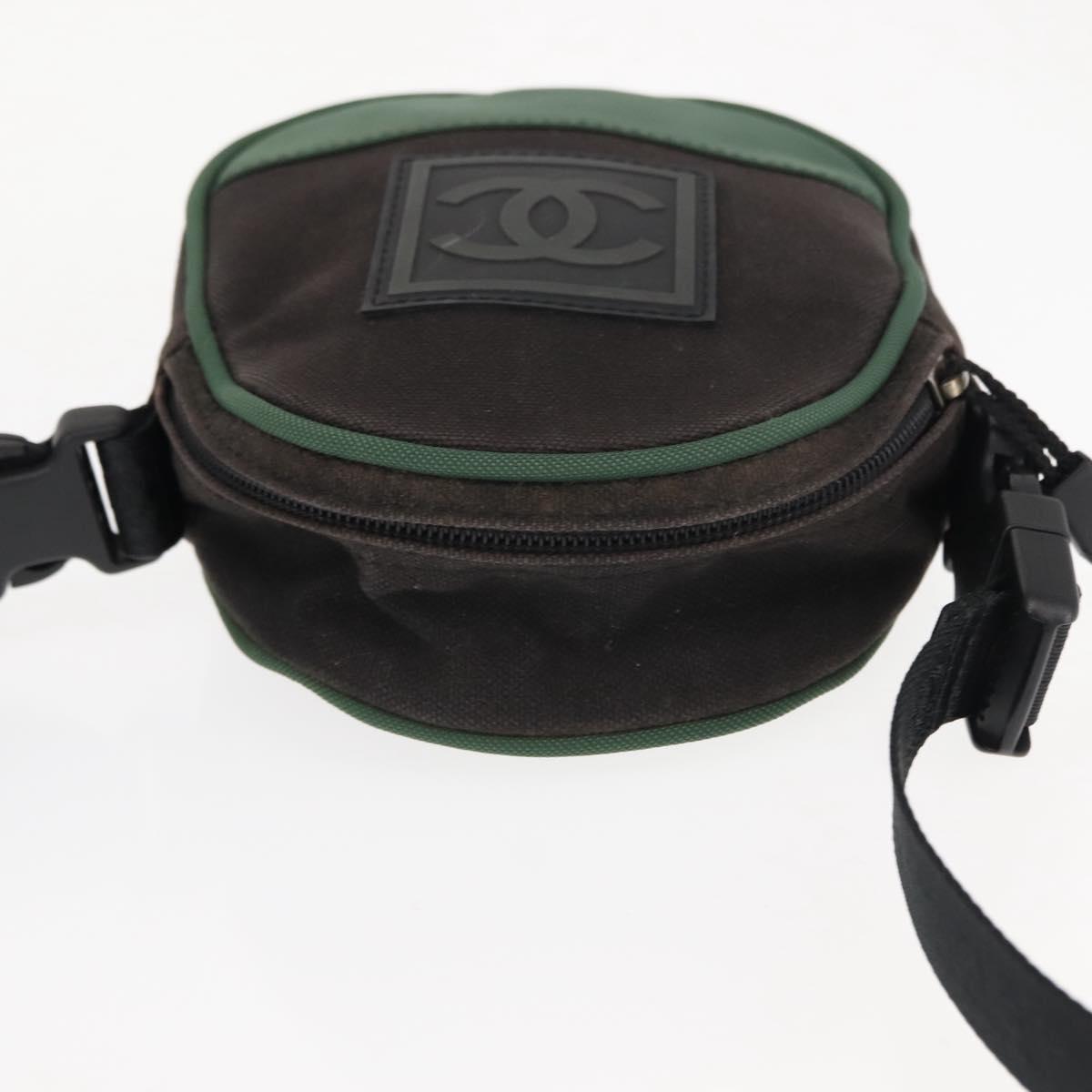 CHANEL Sports COCO Mark Shoulder Bag Canvas Black Green CC Auth 144599